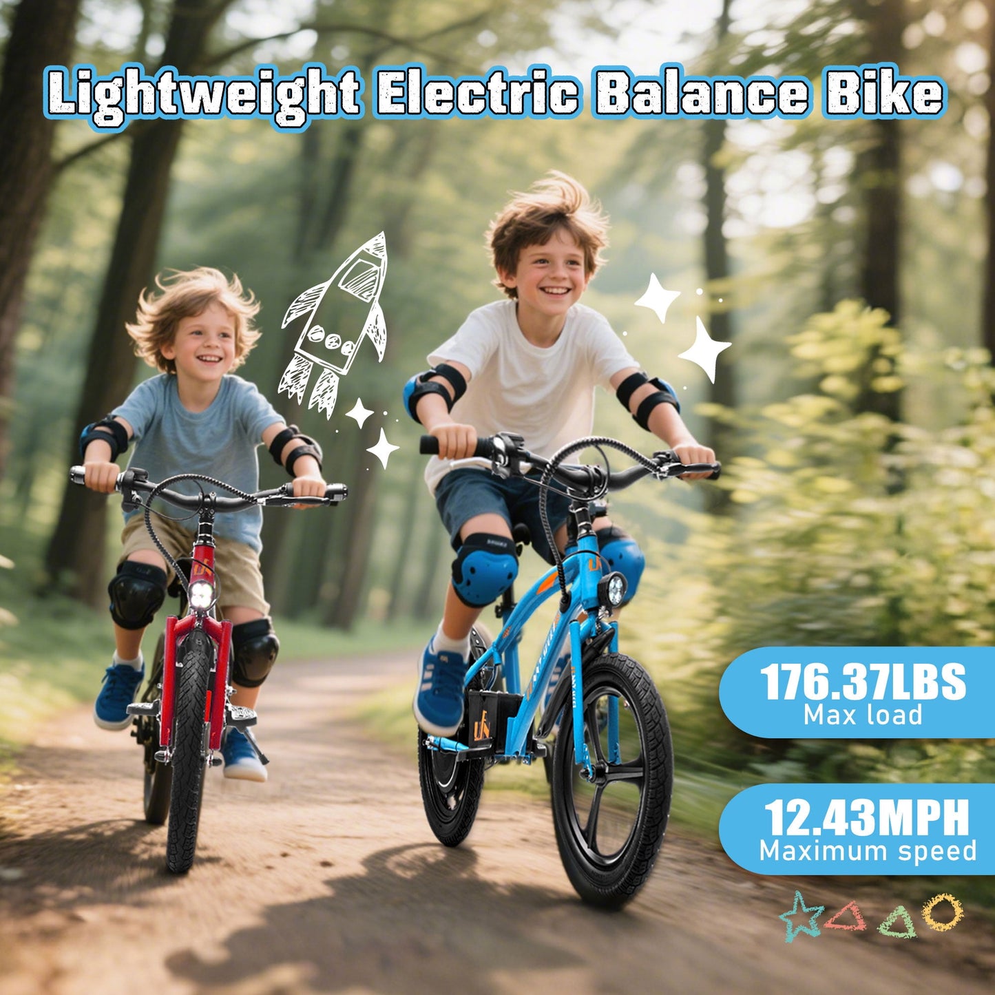 Track Seven 24V Kids Electric Dirt Bike, Ride on Mini Bike, 300W Super Power Motor, Up to 12.43 MPH, 16" Wheels, Adjustable Seat Height, Bright Headlight, Hand-Operated Brakes for Ages 5+, Red