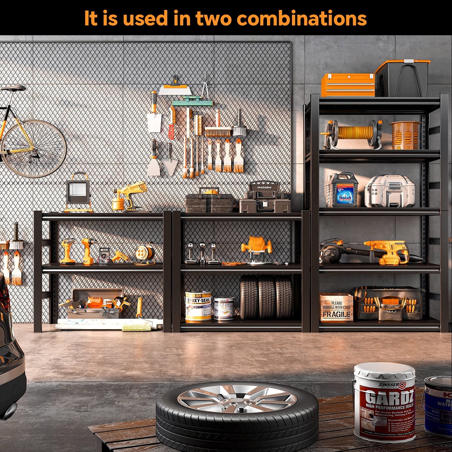 COOKCOK Storage Shelving Unit, 5-Tier Metal Shelf, 31.5"x15.7"x63", Adjustable Garage Shelves, Load 2000LBS, Kitchen Shelf with Protective Side, Black