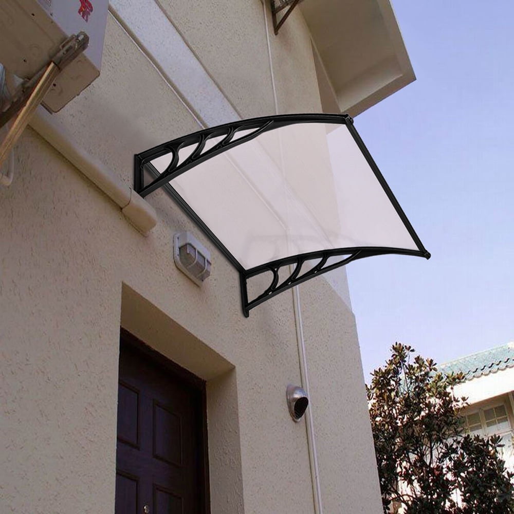 COOKCOK Window Awning Door Canopy, 30"x 40" Window Awning Overhead Door Modern Polycarbonate Cover Outdoor Front Door Patio Canopy UV Rain Snow Sunlight Protection Hollow Sheet/Black