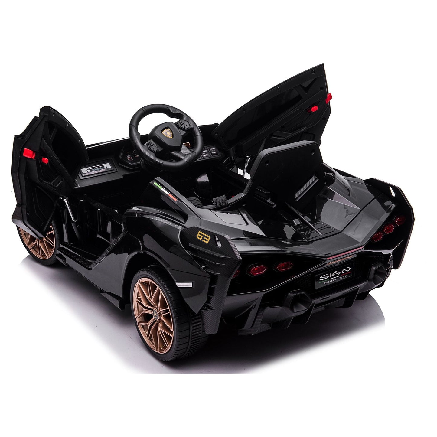 LISUEYNE Kids Ride on Car, 12V Lamborghini Sian Electric Car for Boys Girls, Remote Control, Black