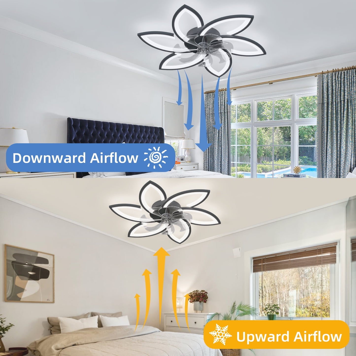 COOKCOK 30.7In Modern Low Profile Ceiling Fans with Dimmable Led Light, Flower Shape Ceiling Light Fan with Remote Control/app Control, Timing 6 Gear Speeds Fan Ceiling Lamp