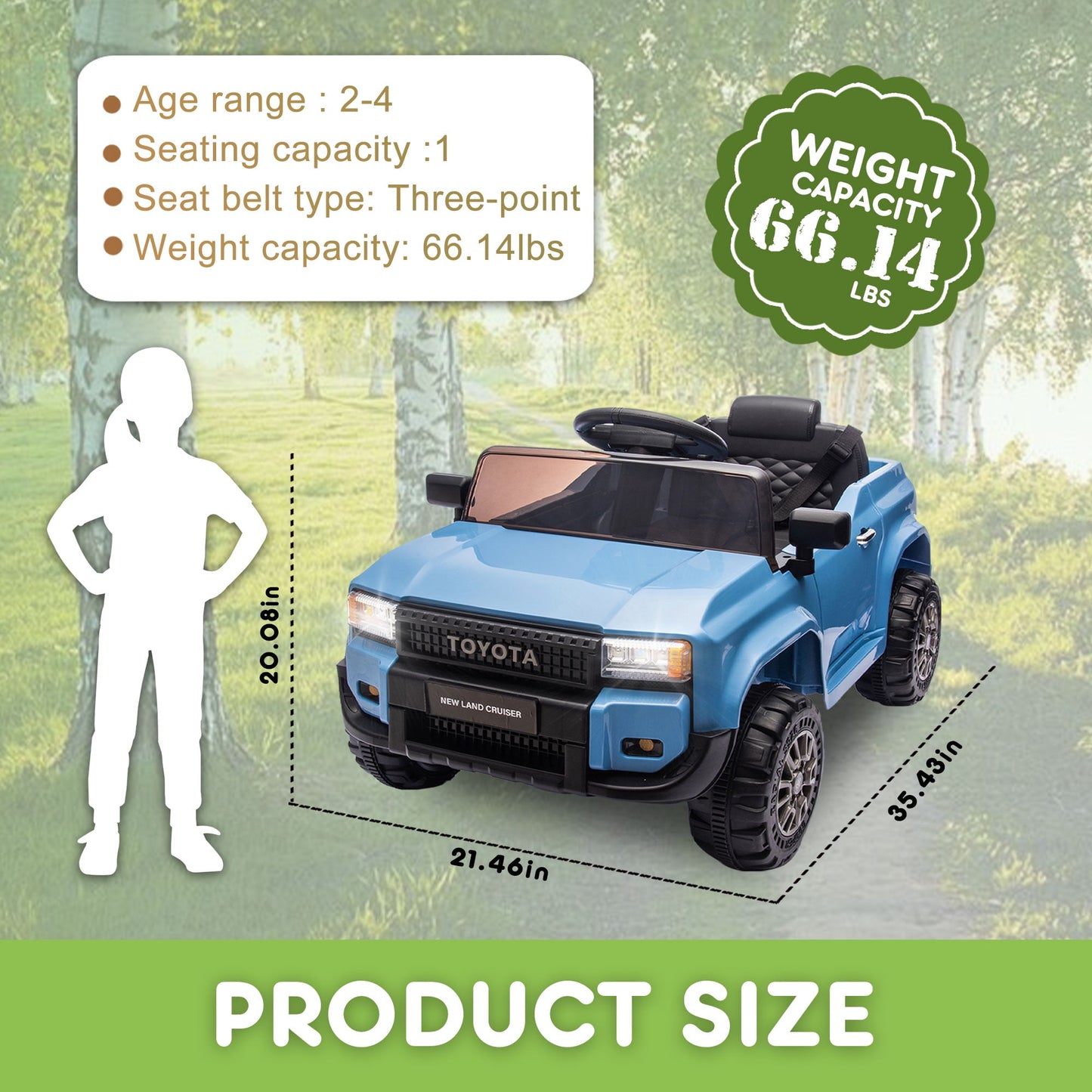 Track Seven 12V Ride on Car, Licensed Toyota LC250 Ride on Truck for Kids, Electric Car with Remote Control, Power Display, Music, Bluetooth, 12V Ride on Toy Car for Boys Girls Age 2+, Blue