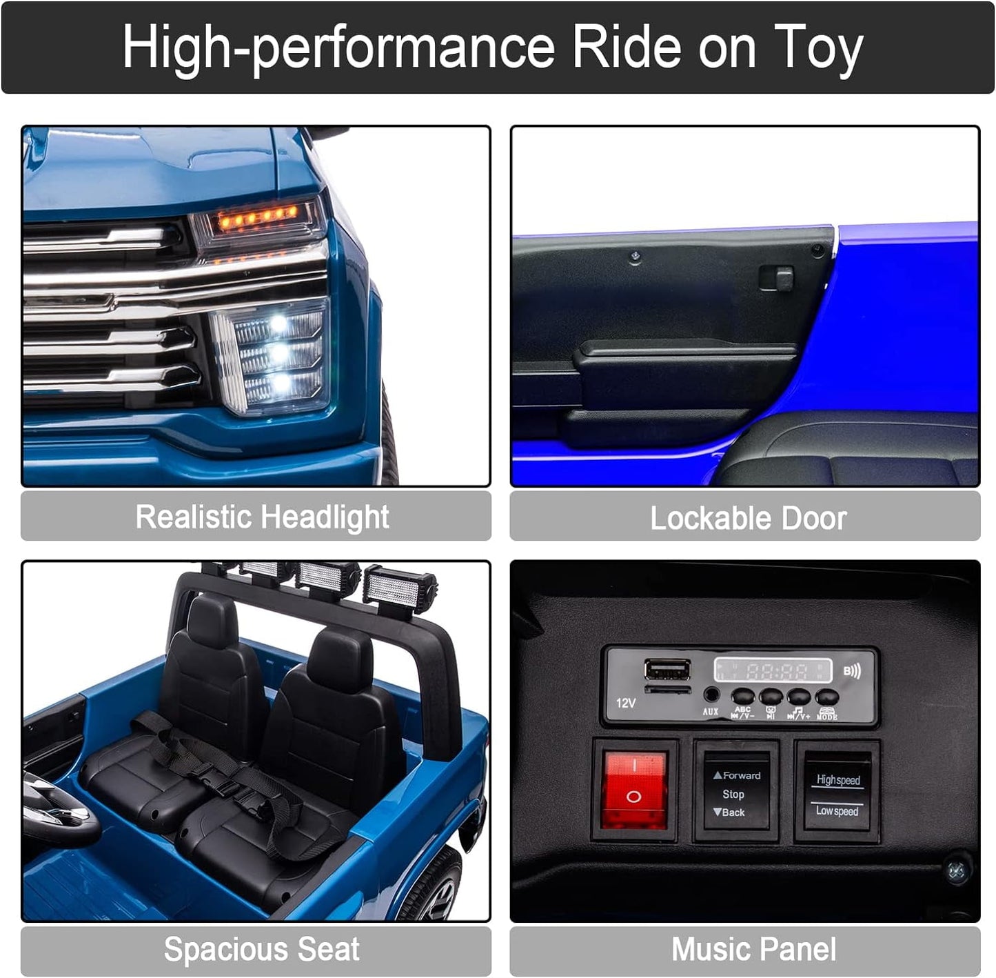 LISUEYNE 24 V Ride on Car, Licensed Silverado HD 2 Seater Electric Car for Boys Girls Age 3+, 24 V Ride on Truck with Remote Control, Music, ABC, Blue