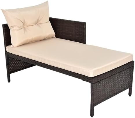COOKCOK 3 Piece Patio Furniture Set, Outdoor PE Wicker Sectional Conversation Sofa Chair with Coffee Table & Khaki Cushion, Rattan Couch Sofa with Coffee Table, Beige