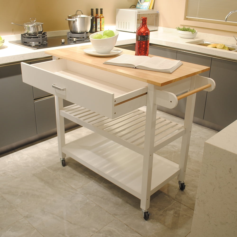 COOKCOK Kitchen Island Cart with Wheels,3-Tier Utility Kitchen Cart with Drawer