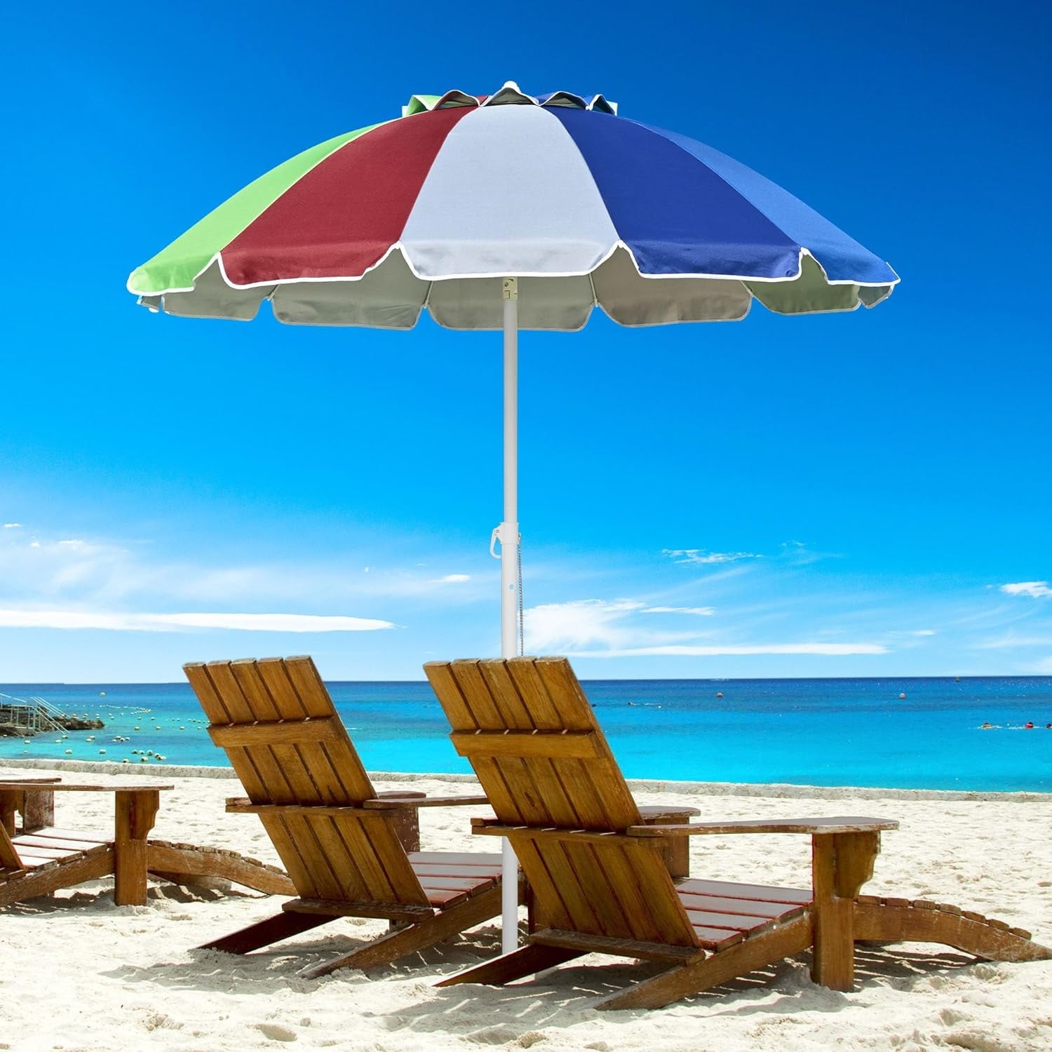COOKCOK  Beach Umbrella, Patio Sunshade Umbrella with Sand Anchor & Tilt Mechanism, Air-Vent Design, Portable Sun Shelter Suitable for Seaside, Backyard, Poolside