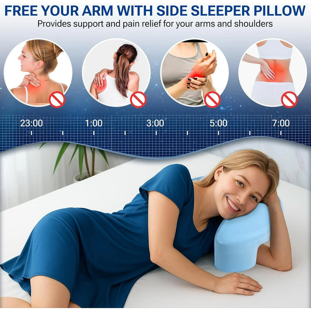 COOKCOK Side Sleeper Pillow for Adults, Ergonomic Memory Foam Pillow with Arm Hole for Neck and Shoulder Pain, Shoulder Pillow for Side Sleepers, Blue