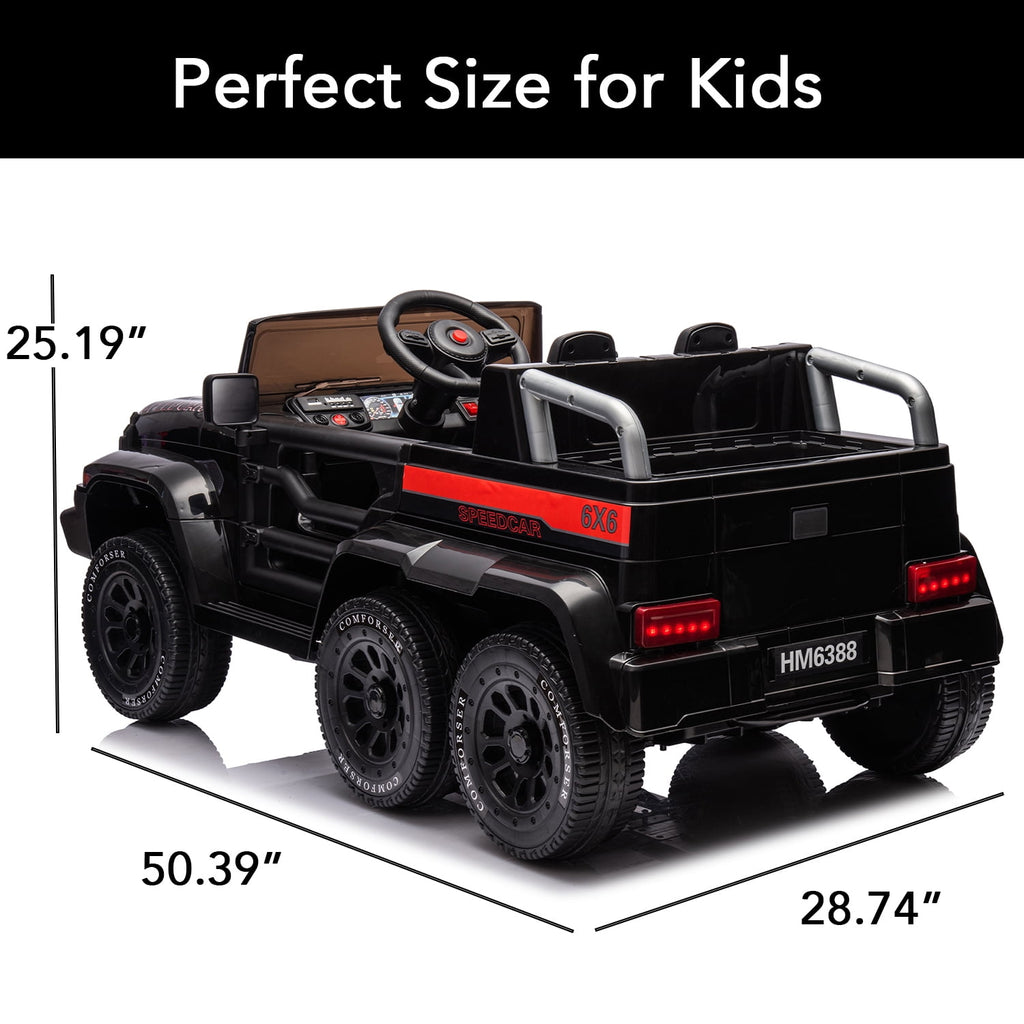 Track 7 24V Ride on Car, 4WD Electric Car for Boys Girls Age 3+, 6 Wheels Ride on Car with Remote Control, Music, Lights, Rocking Mode, Storage Box, Red