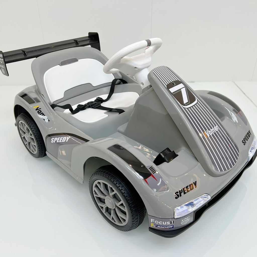 Track 7 12V Electric Go Kart for Kids, 4 Wheeler Pedal Car for Boys Girls, Dual Drive Ride on Car Toys for Toddlers Kids 3-6 w/Parent Remote Control, 3-Point Safety Belt, Gray