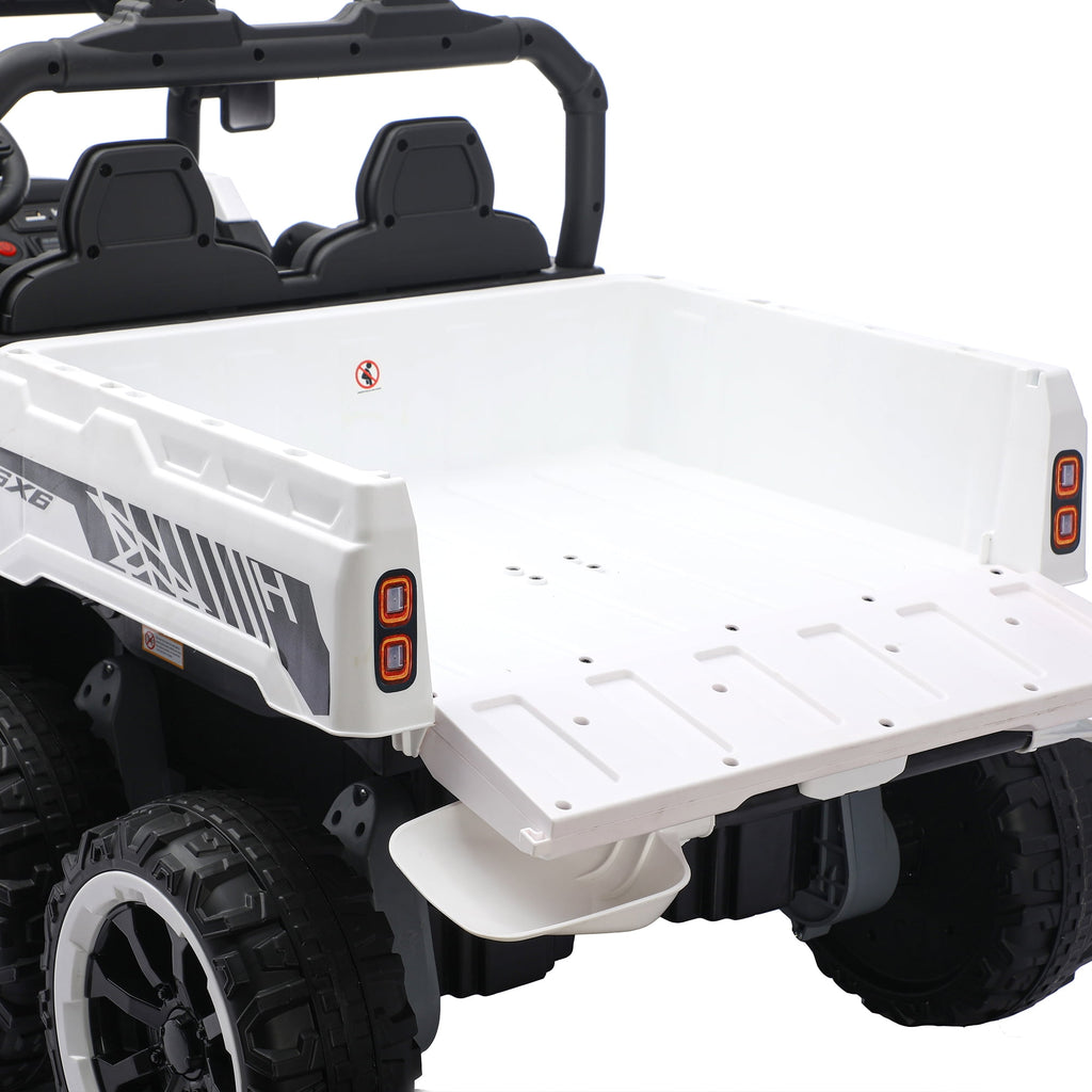 Track Seven 24V 2-Seater Ride on Dump Truck, 4WD 6-Wheel Kids Ride on Car w/Remote Control, Electric Dump Bed, Toy Shovel, Music, Max Speed 5 mph, 21" Large Seat, Ride on Toy for Kids Age 3+, White