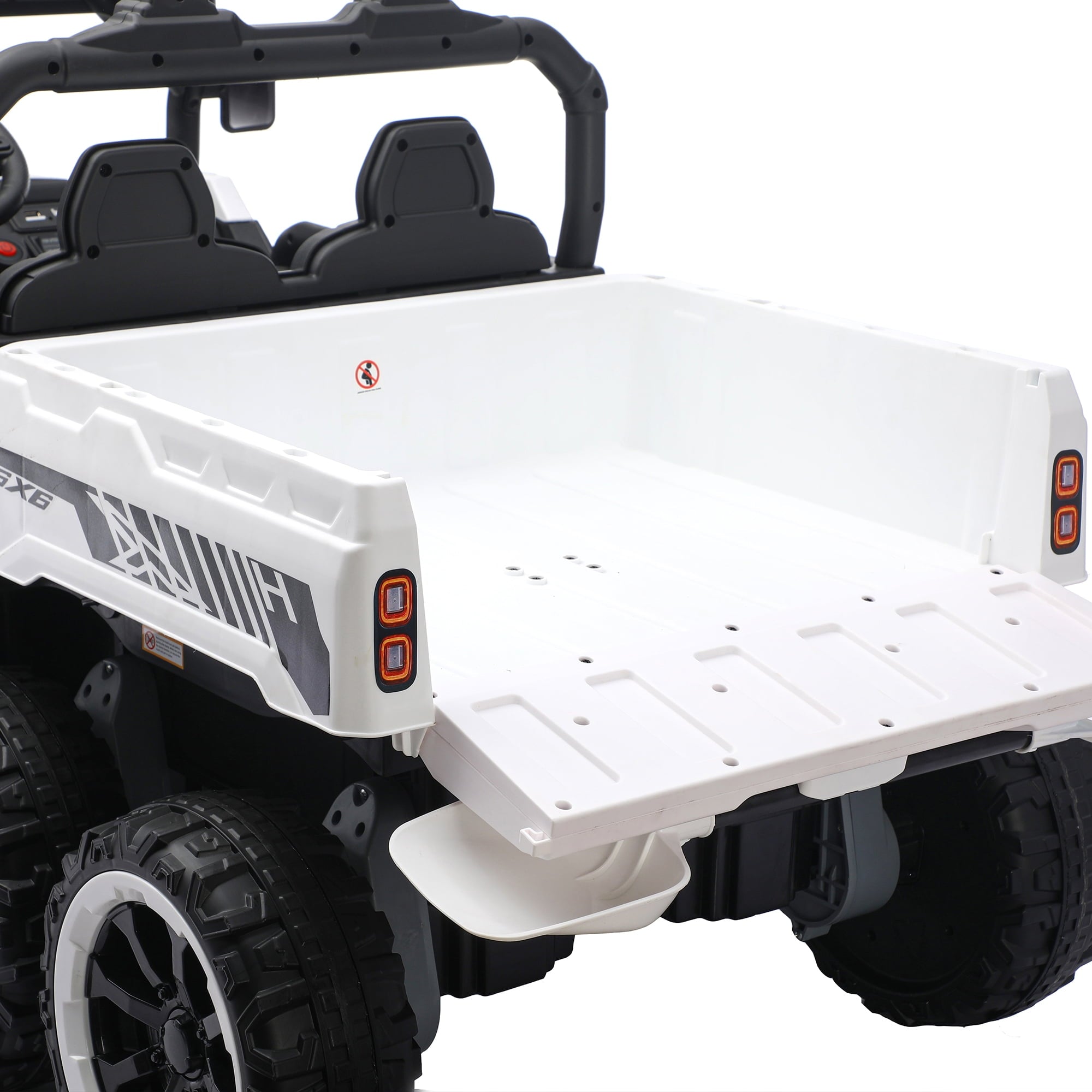 Track Seven 24V 2-Seater Ride on Dump Truck, 4WD 6-Wheel Kids Ride on Car w/Remote Control, Electric Dump Bed, Toy Shovel, Music, Max Speed 5 mph, 21" Large Seat, Ride on Toy for Kids Age 3+, White