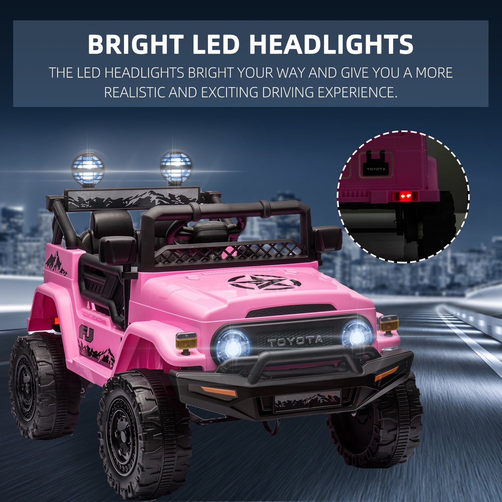 SUSIELADY Kids Ride on Truck, 12V Licensed Toyota FJ Cruiser Electric Car, with Remote Control, 3 speed adjustable, Power display, Bluetooth, LED light, for Kids Age 3+