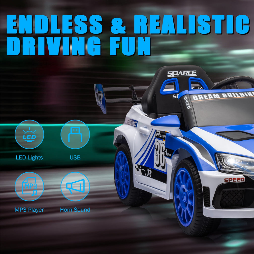 Track 7 Kids Ride on Car, 12V Electric Sports Car with Remote Control, Bluetooth, Front Light, Electric Buggies for Boys Girls Age 3+, Blue
