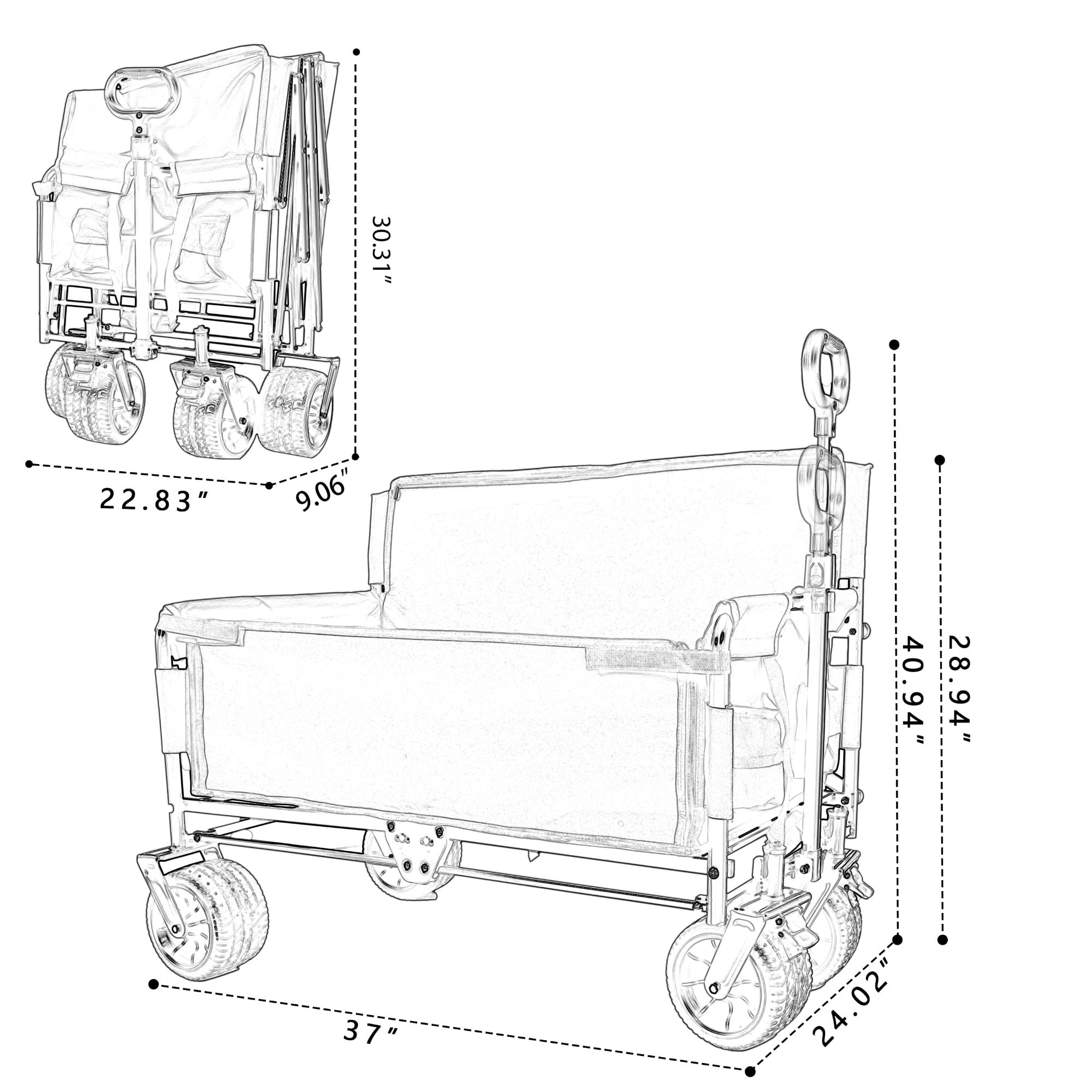 COOKCOK 3-in-1 Convertible Folding Wagon Cart with Bench Seat, 500lbs Heavy Duty Utility Wagon with Adjustable Handle, 180L Capacity All-Terrain Wheels for Camping, Beach, Garden, Dark Blue