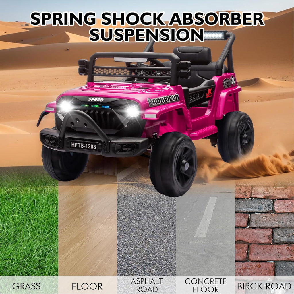 Track 7 Kids Ride on Truck, 12V Electric Truck Car with Remote Control, USB, Bluetooth, Microphone Jack, LED Lights, Ride on Car for Boys Girls, PInk