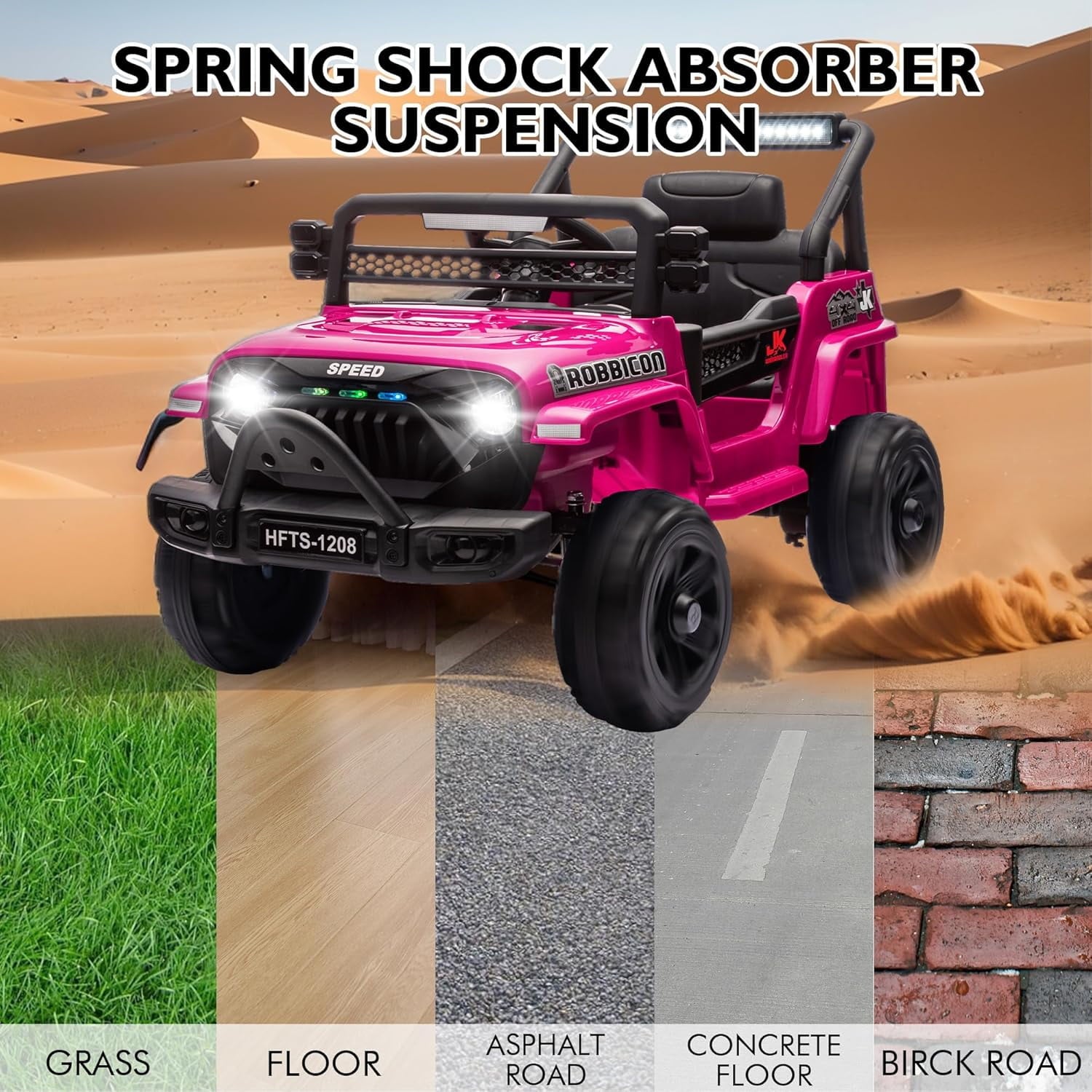 Track 7 Kids Ride on Truck, 12V Electric Truck Car with Remote Control, USB, Bluetooth, Microphone Jack, LED Lights, Ride on Car for Boys Girls, PInk