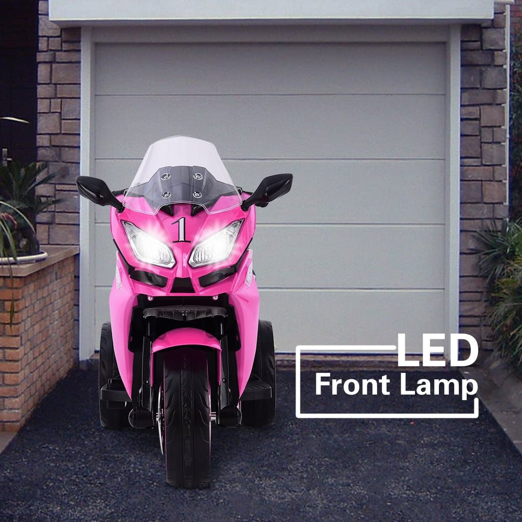 Track 7 12V Kids Ride on Motorcycle, 3 Wheels Electric Trike Motorcycle for Boys and Girls, Light Wheels, Music, Headlights, Pink