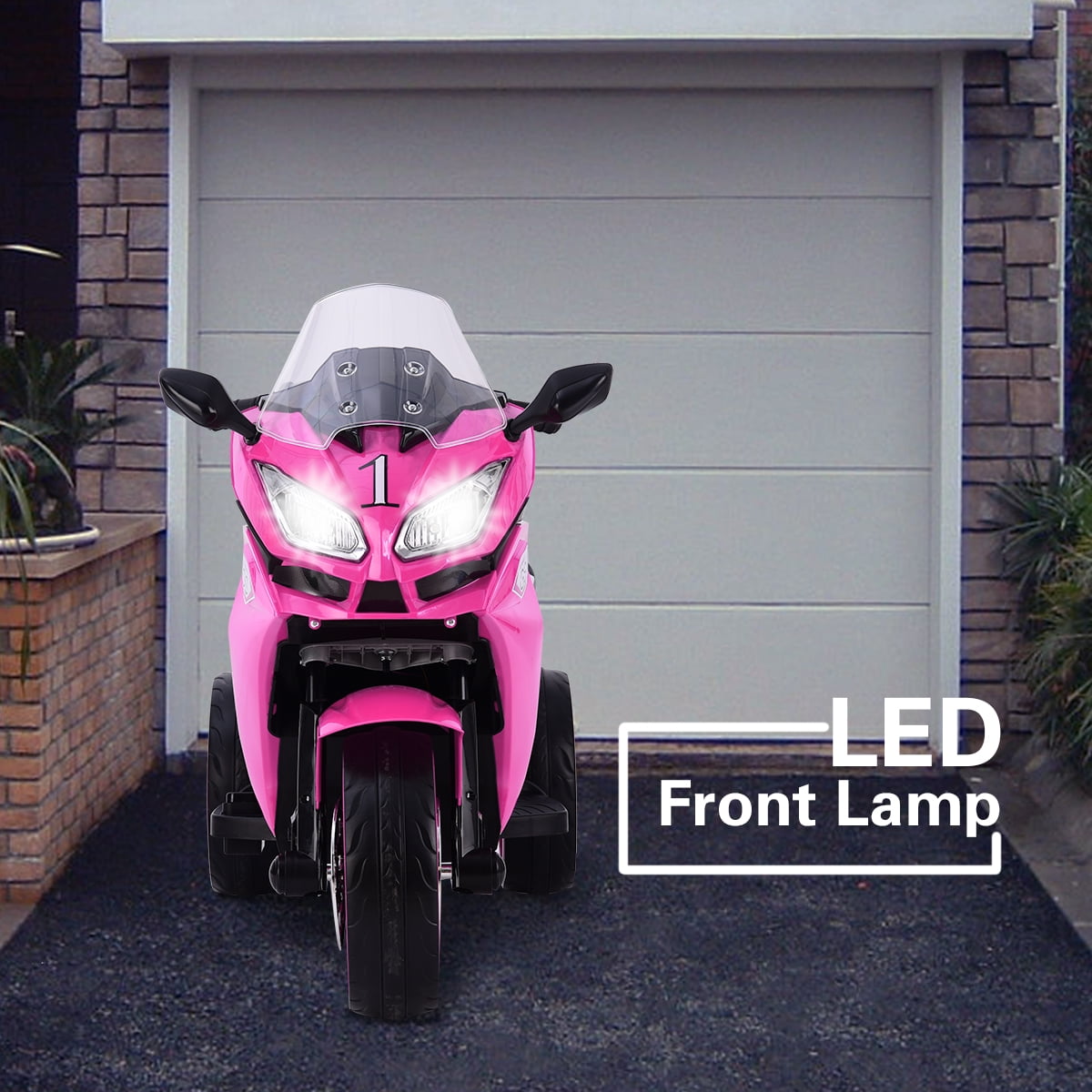 Track 7 12V Kids Ride on Motorcycle, 3 Wheels Electric Trike Motorcycle for Boys and Girls, Light Wheels, Music, Headlights, Pink
