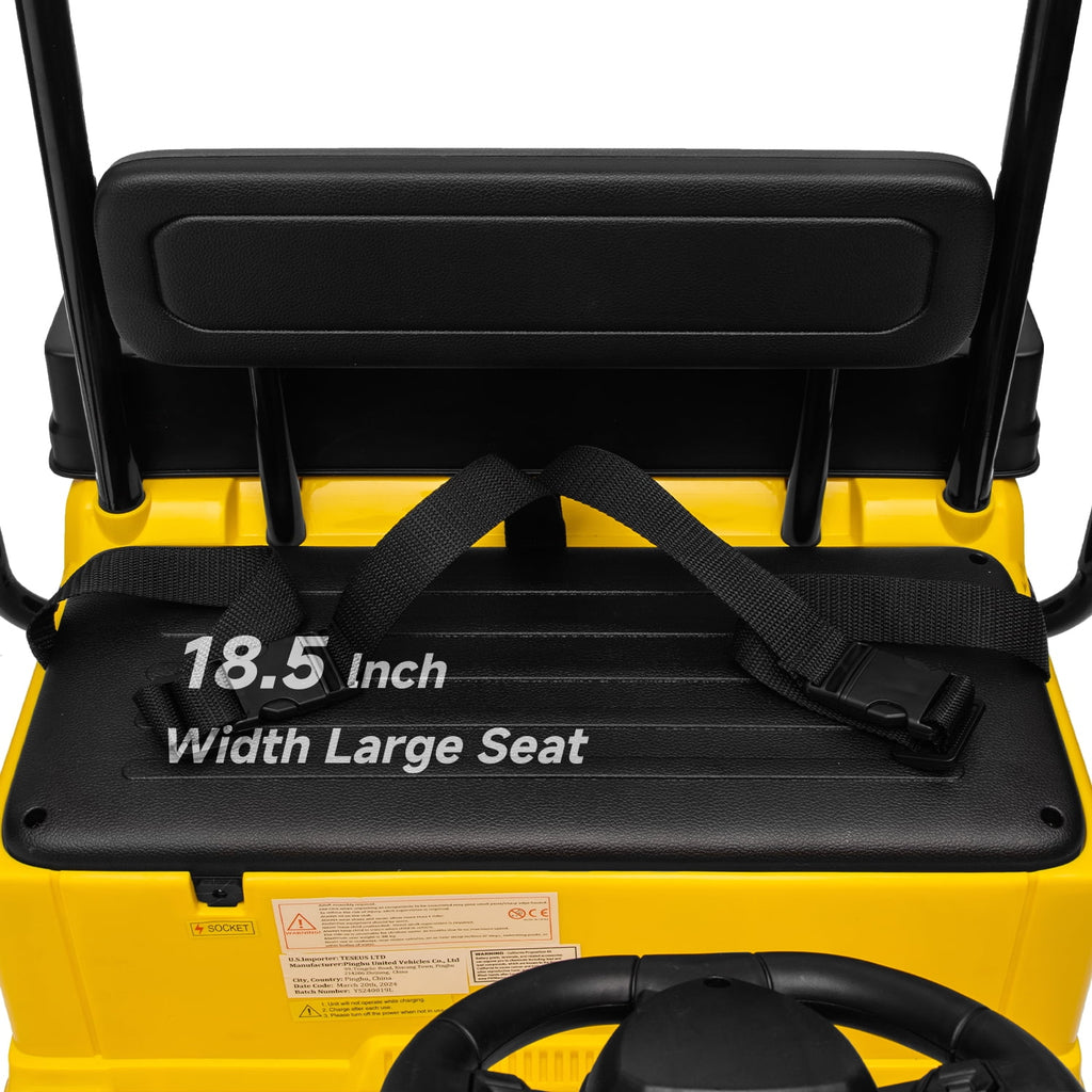 Track 7 24V Ride on Car, Electric Golf Cart with Ceiling, Ride on Truck with Remote Control, Music, Rear Storage Box, Electric Car for Boys Girls Age 3+, 18.5" Large Seat with Armrests, Yellow