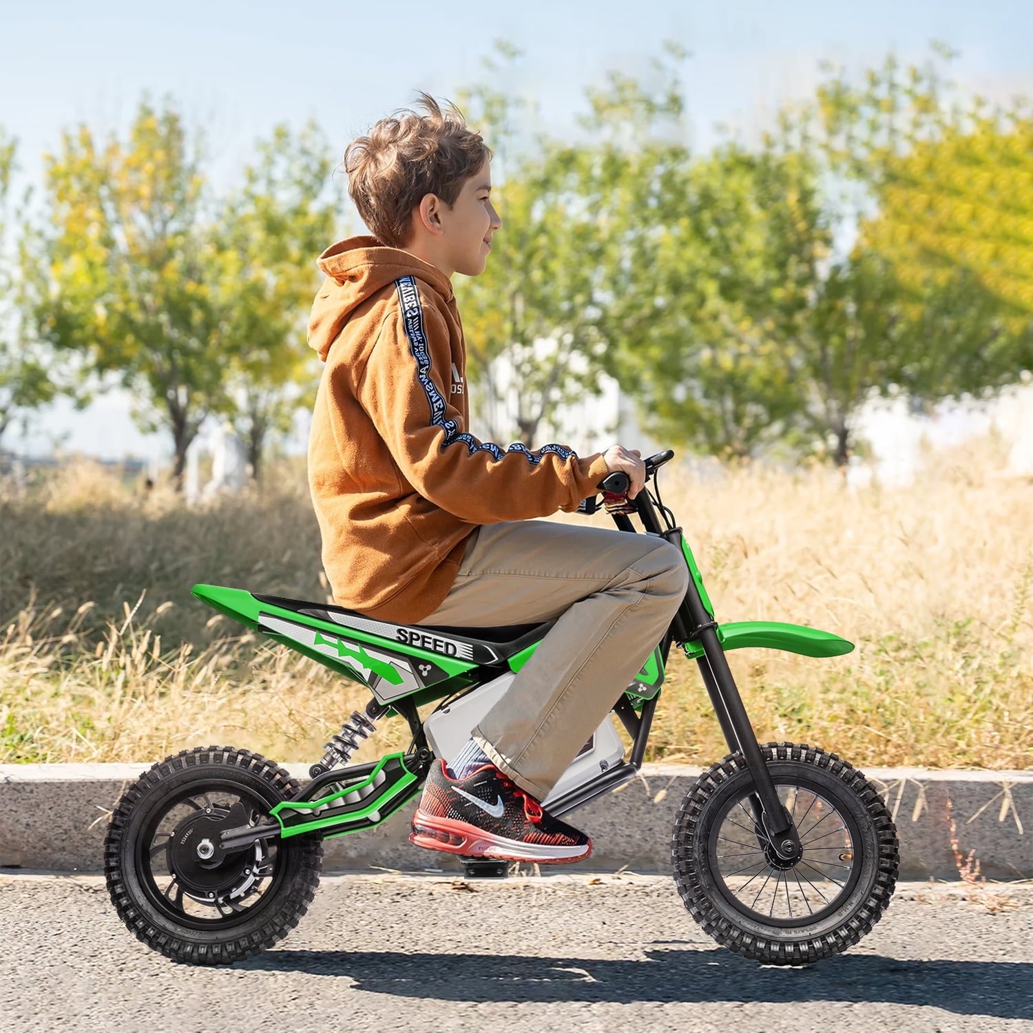 Track 7 24V Electric Dirt Bike, 350W Ride on Motorcycle with Twist Grip Throttle, Hand-Operated Dual Brakes, Speed Up to 10 MPH, for Age 8-12, Green