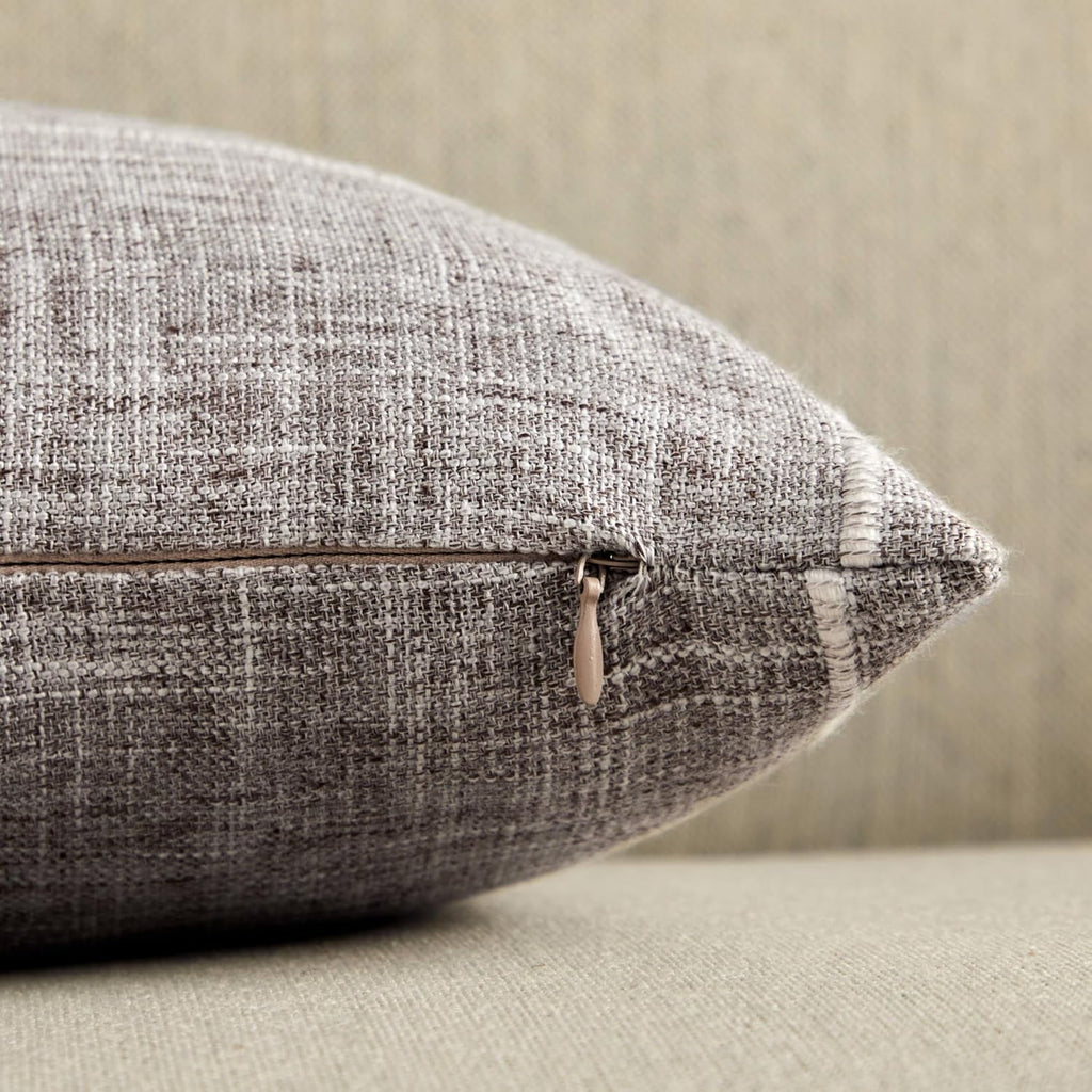 COOKCOK 2 Packs Grid Embroidery Throw Pillow Covers, 18x18 Inch Taupe, Farmhouse Cotton Linen Decorative Light Brown Cushion Covers for Sofa Bed Living Room Home Decor