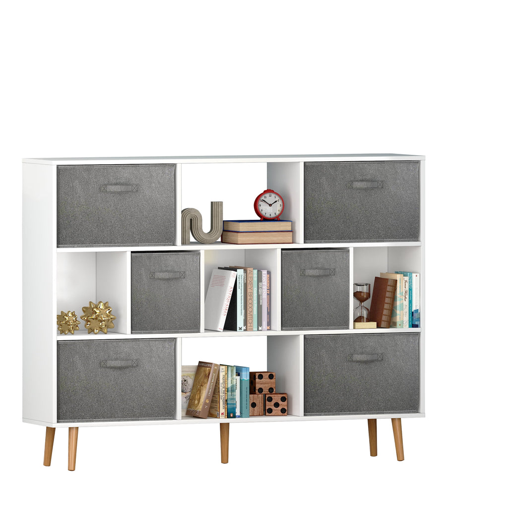 COOKCOK 11-Cube Storage Organizer, Bookshelf with Storage Bins, 4 Tier Freestanding Open Bookshelf with 6 Nonwoven Fabric Drawers,White