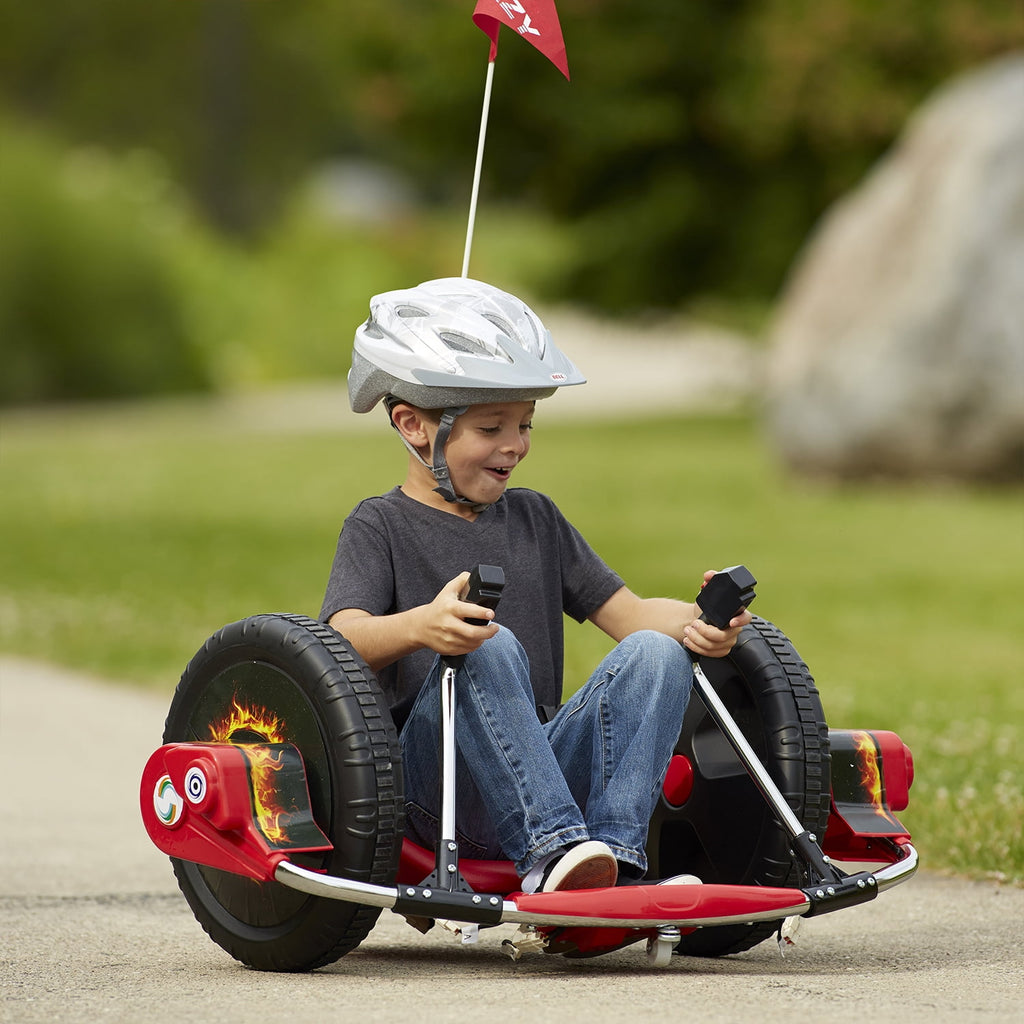 Track 7 12V Kids Ride On Car, 16" Exaggerated Wheel Electric Go Kart, Dual Handle Control, 360 Degree Steering Rotation, Max Speed 4.66 mph, DIY Stickers, Electric Car for Boys Girls Age 6+, Pink