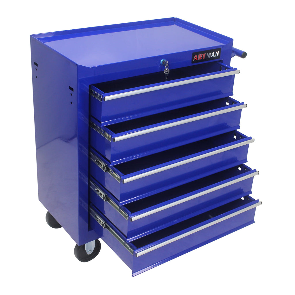 COOKCOK 5 Drawers Multifunctional Tool Cart, With Wheels,lockable, Steel, 24.25"L x12.99"W x 29.33"H, Blue