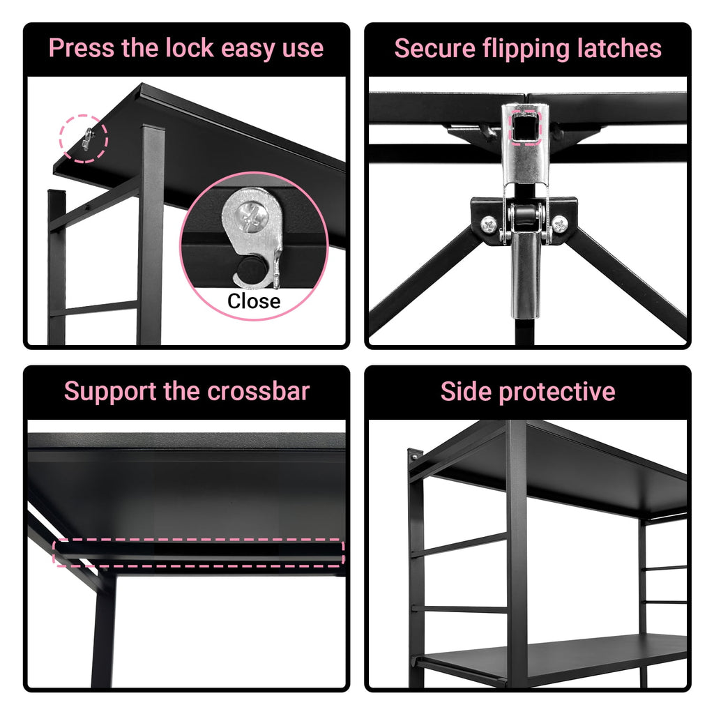 COOKCOK 5-Tier Storage Shelving Unit, Metal Shelf, Adjutable Height, Foldable Storage Shelf with Wheels, Garage Shelf, Kitchen Shelf, Side Protective, 550lbs Capacity, Black