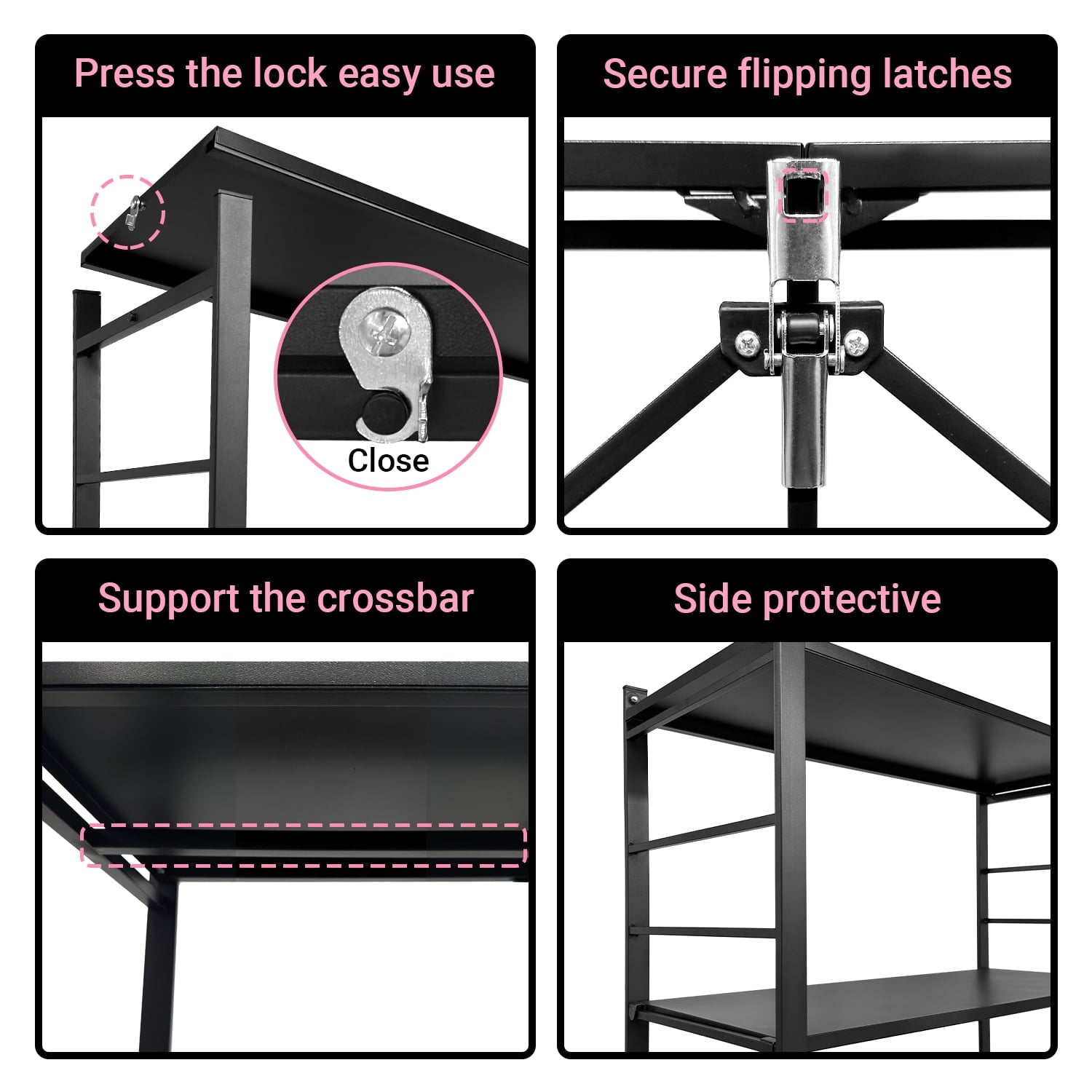 COOKCOK 5-Tier Storage Shelving Unit, Metal Shelf, Adjutable Height, Foldable Storage Shelf with Wheels, Garage Shelf, Kitchen Shelf, Side Protective, 550lbs Capacity, Black