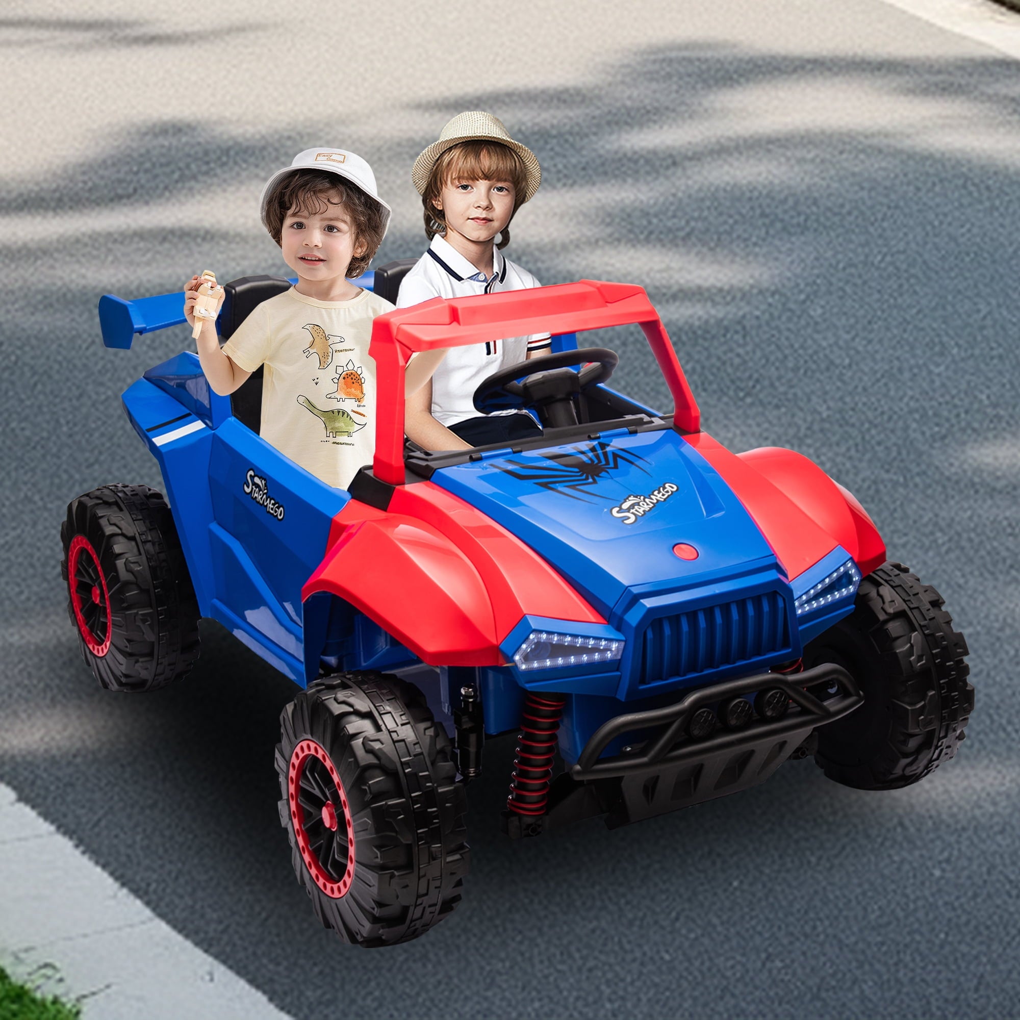 Track 7 24V 2-Seater Ride on Car, Kids Electric Car with Remote Control, 20.4" Extra Width Seat, Bluetooth, Power Display, 24V Ride on Truck for Boys Girls Age 3+, Max Speed 6.21 mph, Blue