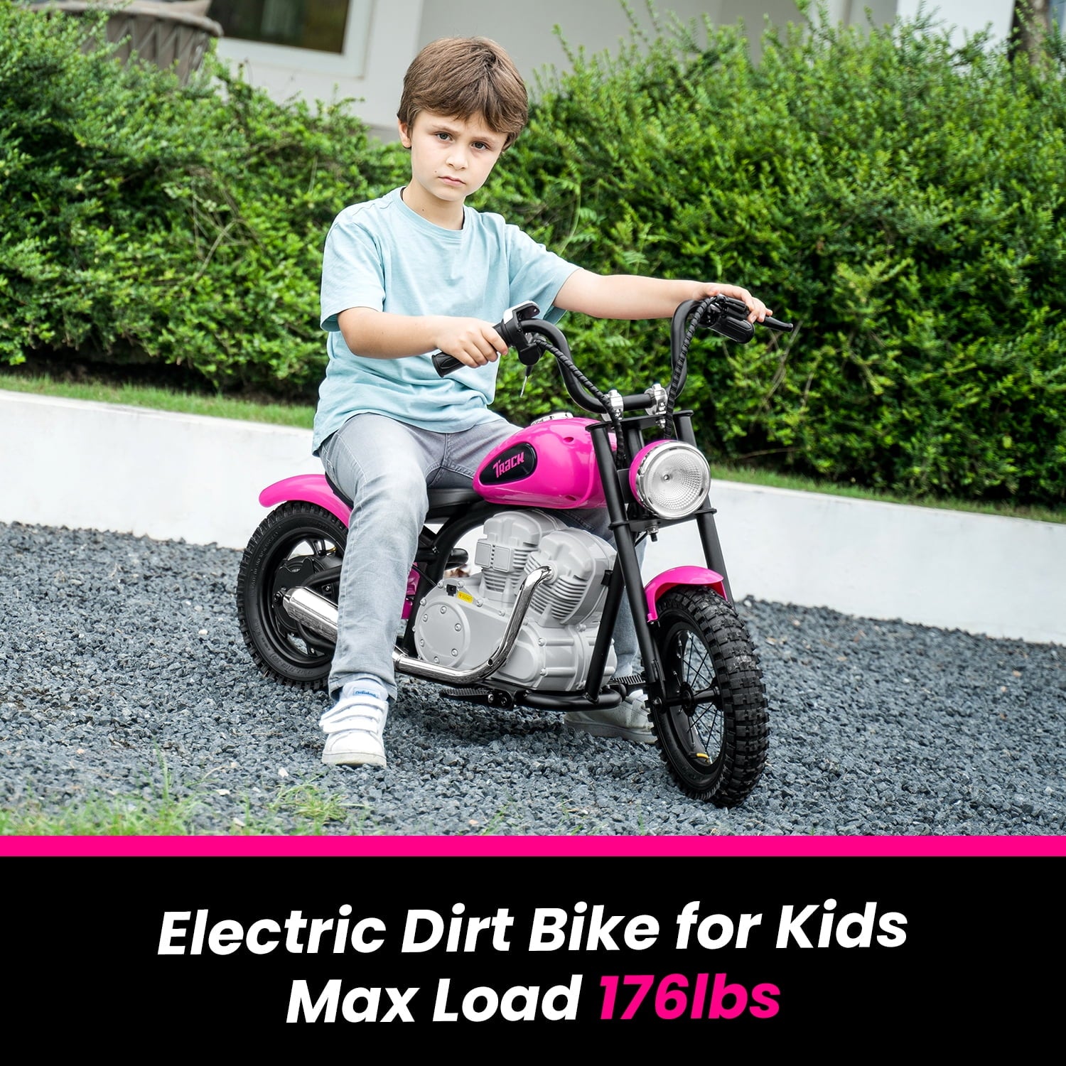 Track 7 36V Electric Dirt Bike for kids, 350W Ride on Motorcycle with Twist Grip Throttle, Hand-Operated Brakes, Key Start, Off-Road Motocross Speed Up to 15 MPH, Age 8+, Pink