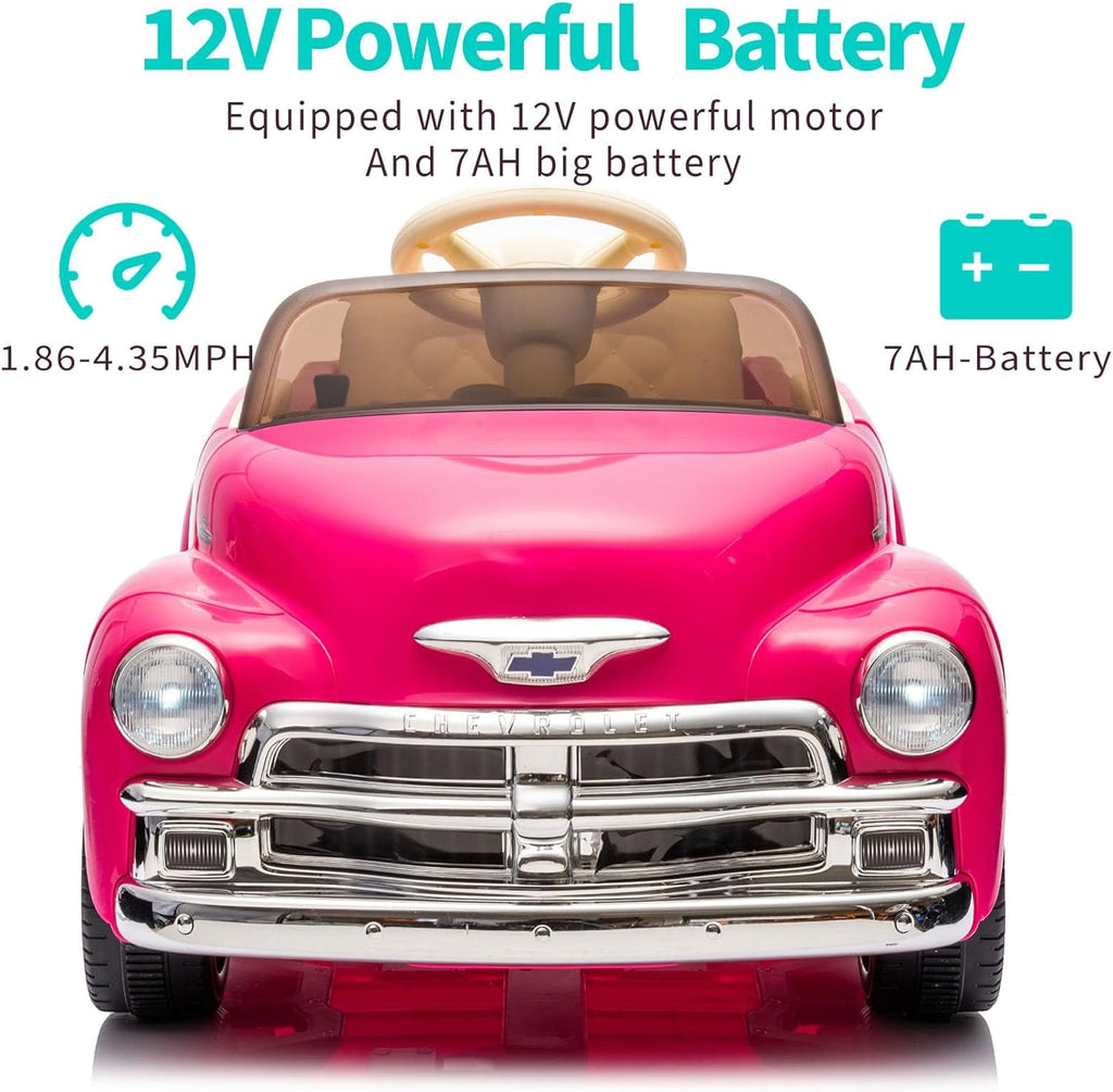 SUSIELADY 12V Licensed Chevrolet 3100 Pickup Electric Car for Kids Aged 3+, 3 Speeds, Vintage modeling, LED Lights, Bluetooth, USB, High-power up to 3.11 MPH