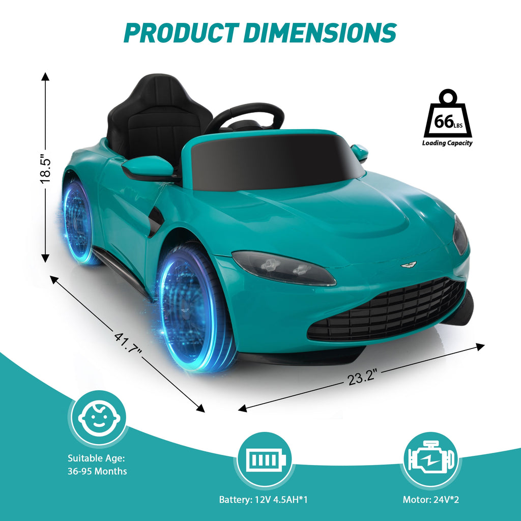 Track 7 12V Kids Ride on Car, Licensed Electric Vehicle with Remote Control, LED Lights, Built-in Music, Adjustable Volume and Power Display, Green