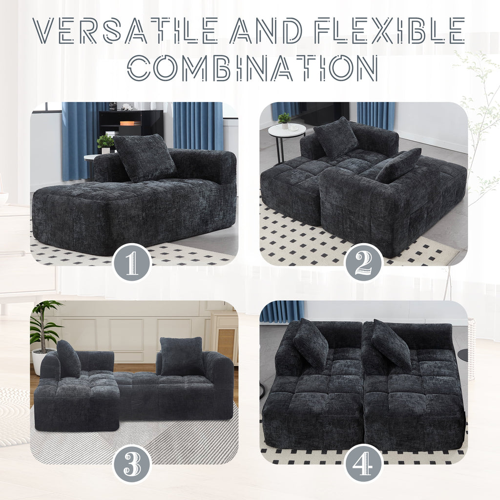 BISHE 37.5 in Modular Sectional Sofa with Chaise, Modern L-Shaped Cloud Couch, Easy Assembly, No Compression Damage, Chenille Upholstered, Deep Seat, Includes Throw Pillows, Black