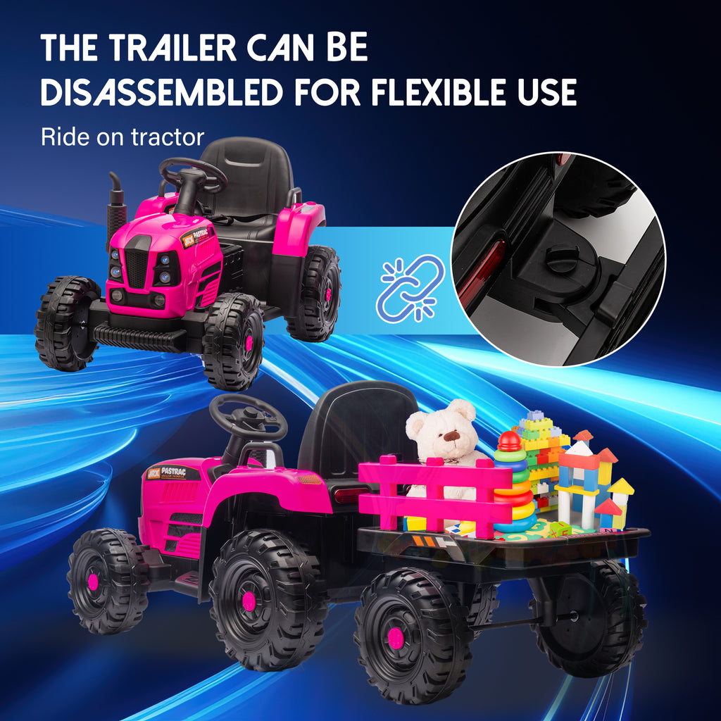 Track 7 24V Ride on Tractor, 400W Electric Tractor with Detachable Trailer, Remote Control, USB, MP3, Power Display, LED Lights, Max Speed 4.97 mph, 24V Electric Car for Boys Girls Age 3+, RoseRed
