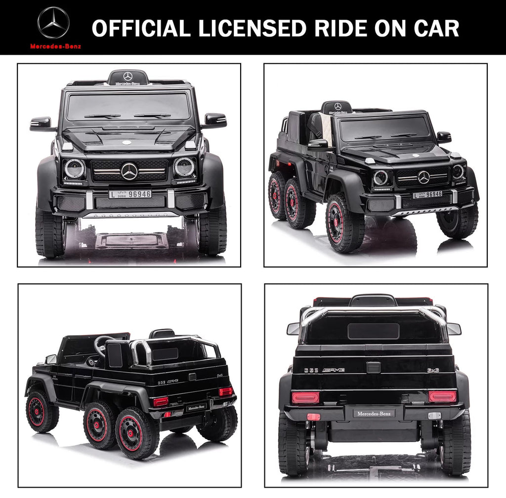 Track Seven 24V Ride on Car, Licensed Mercedes Benz G63 24V Electric Car with Remote Control, Music, Bluetooth, Leather Seat, 6 Wheels Kids Ride on Truck, Black