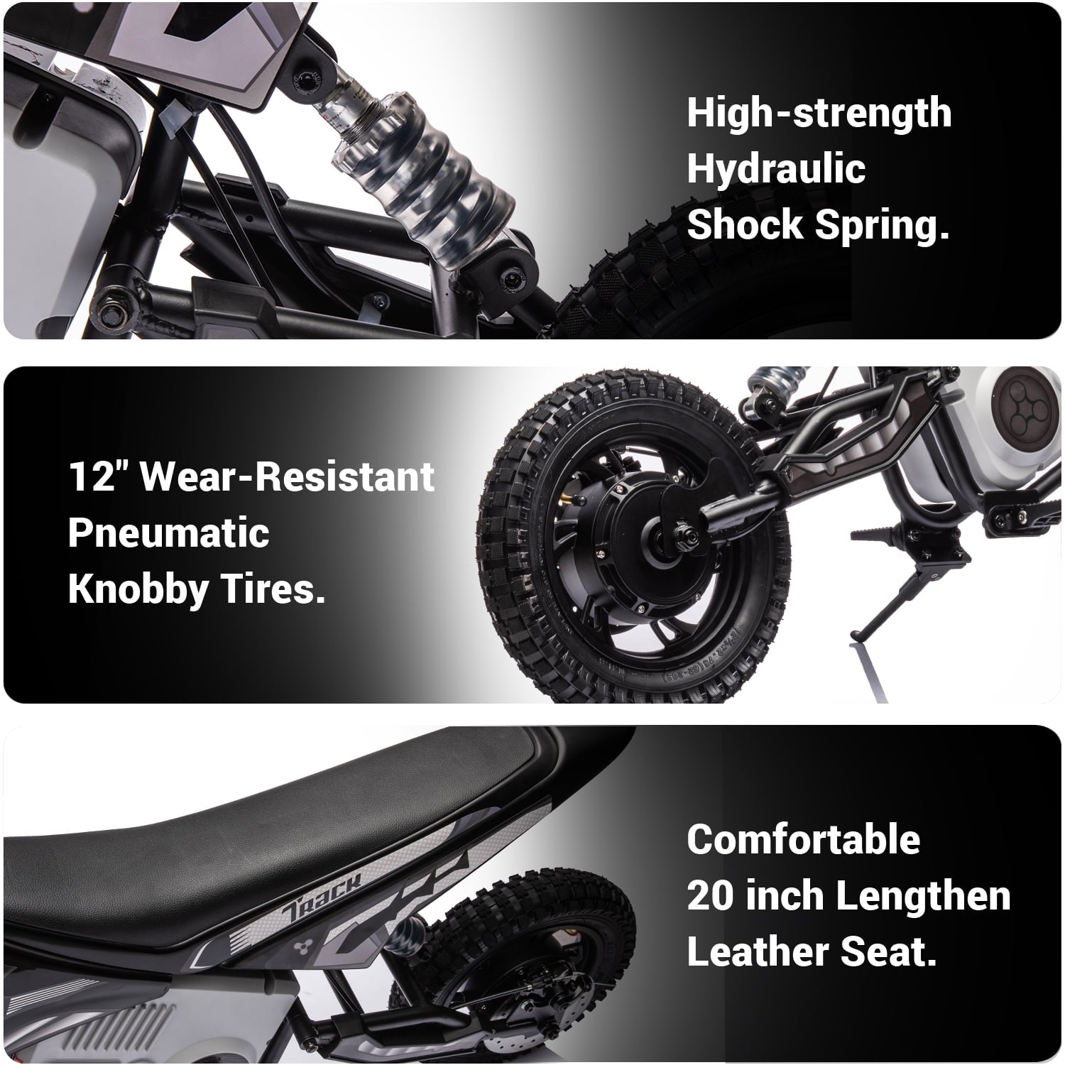 Track Seven 24V Electric Dirt Bike, 350W Ride on Motorcycle with Twist Grip Throttle, Hand-Operated Dual Brakes, Speed Up to 10 MPH, for Age 8-12, Black