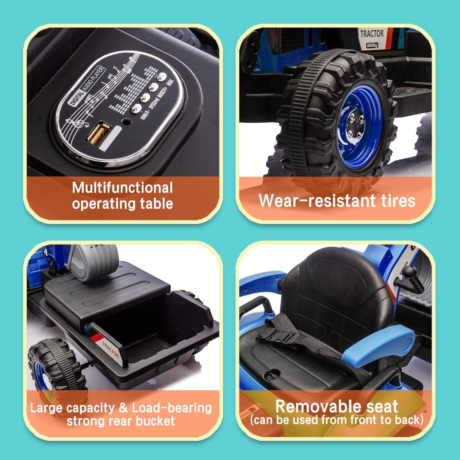 Track Seven 24V Ride on Excavator, 4-in-1 Construction Excavator, Dump Truck & Bulldozer, Ride on Tractor Electric Car with Remote Control, Swivel Seat, Music, Ride on Toy Car for Kids Aged 3+