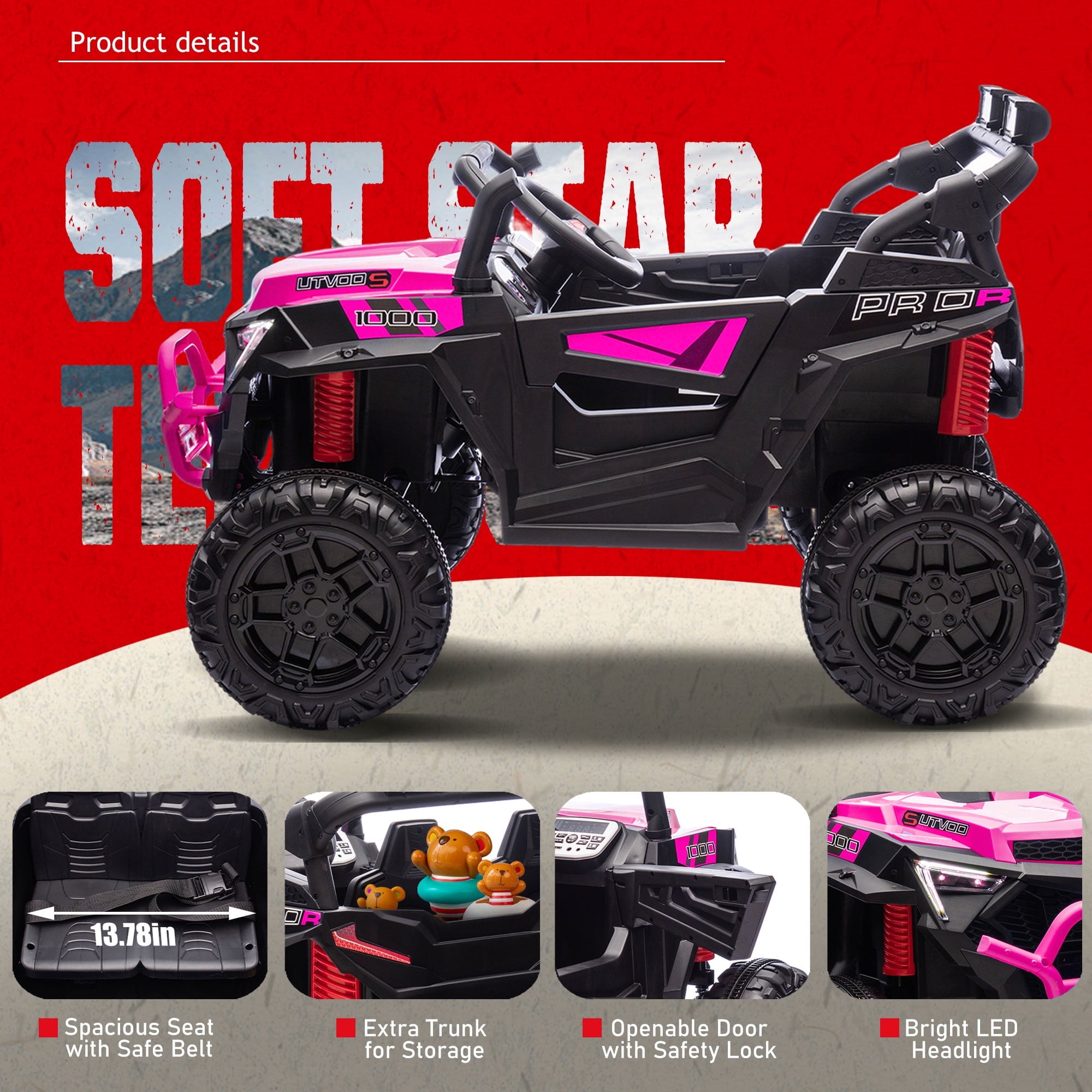 Track Seven 24V Ride on Car, 2WD Electric Off-Road UTV Truck w/ 400W Motors, Remote Control, Large Seat, Bluetooth, Lights, Power Display, Portable Handle, Electric Car for Boys Girls Aged 3+,