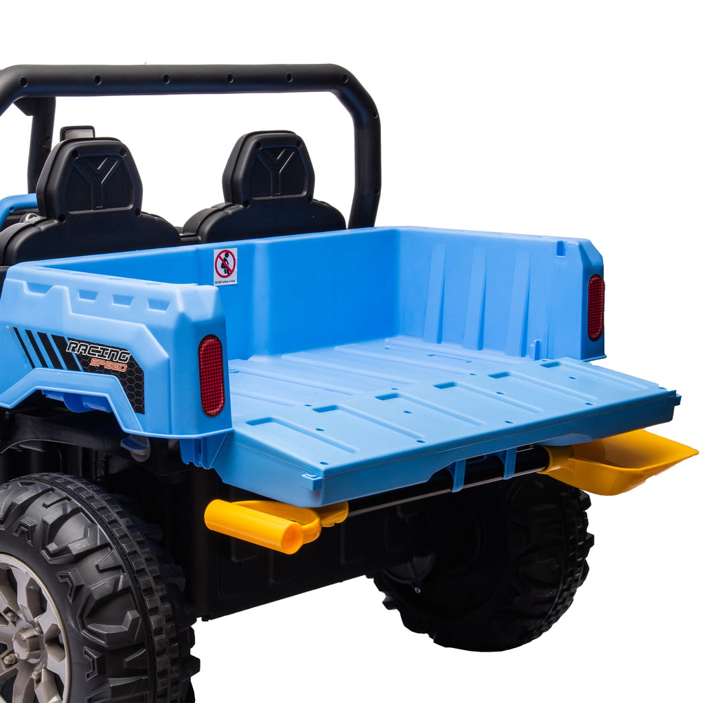 Track 7 24V Ride On Truck 2 Seater Ride On UTV with 2x200W Motor Ride On Dump Truck with Dump Bed/Shovel Ride On Car with Remote Control Electric Vehicle with Non-slip tyre for Boys Girls, Blue