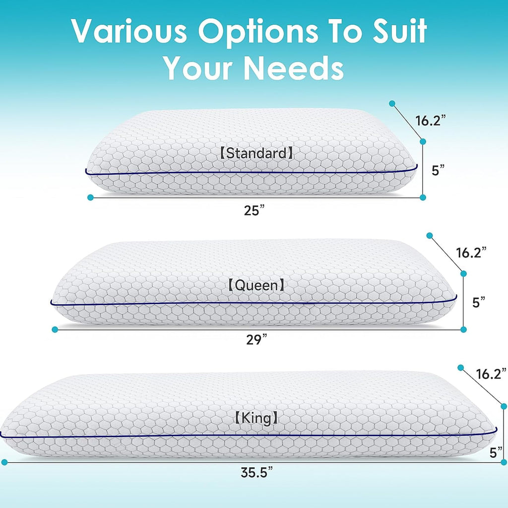 COOKCOK Memory Foam Pillows for Side, Back and Stomach Sleepers, Bed Pillow with Washable Cover and Breathable Mesh, Bed Pillow for Sleeping Standard Size