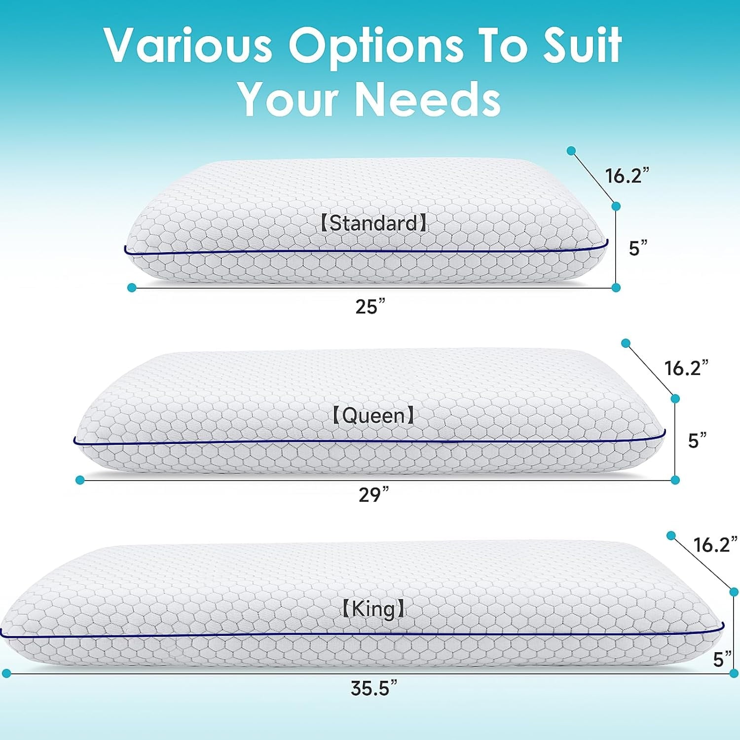 COOKCOK Memory Foam Pillows for Side, Back and Stomach Sleepers, Bed Pillow with Washable Cover and Breathable Mesh, Bed Pillow for Sleeping Standard Size