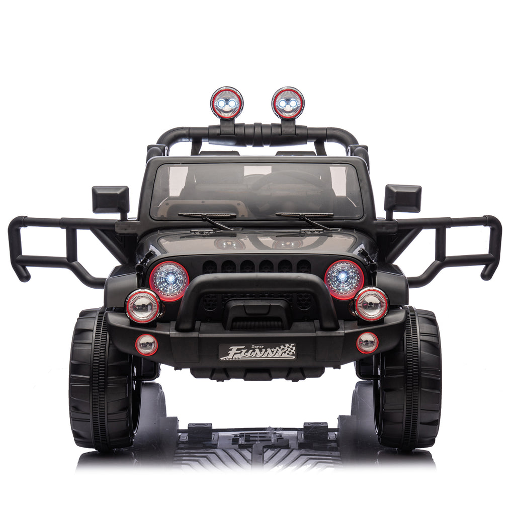 Track 7 24V Ride on Car, Kids Ride on Truck w/Remote Control, 19.09" Seat Width, Bluetooth, Lights, Searchlight, Rear Storage, Portable Pull Rod, Max Speed 4 mph, Electric Car for Boys Girls, Black