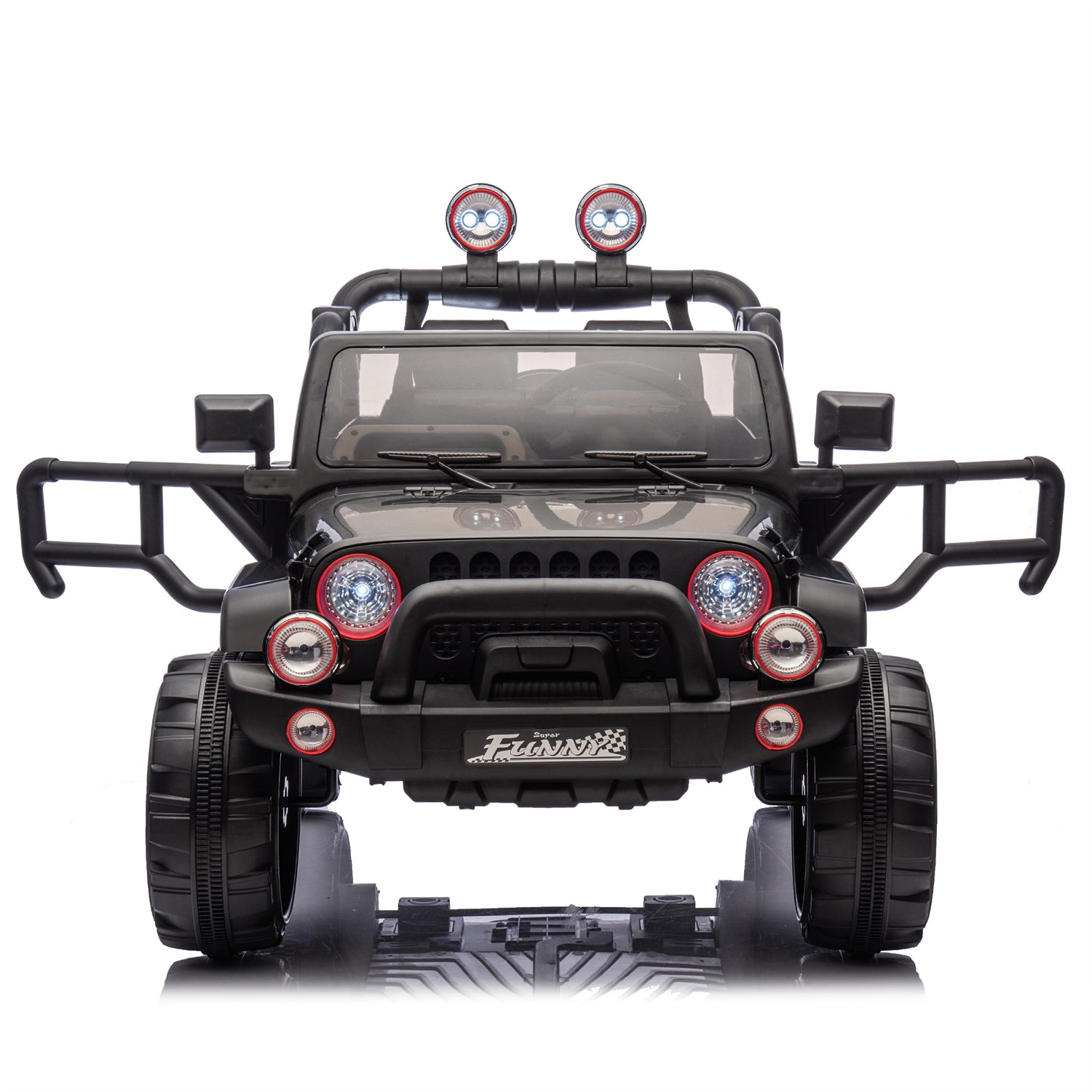 Track 7 24V Ride on Car, Kids Ride on Truck w/Remote Control, 19.09" Seat Width, Bluetooth, Lights, Searchlight, Rear Storage, Portable Pull Rod, Max Speed 4 mph, Electric Car for Boys Girls, Black