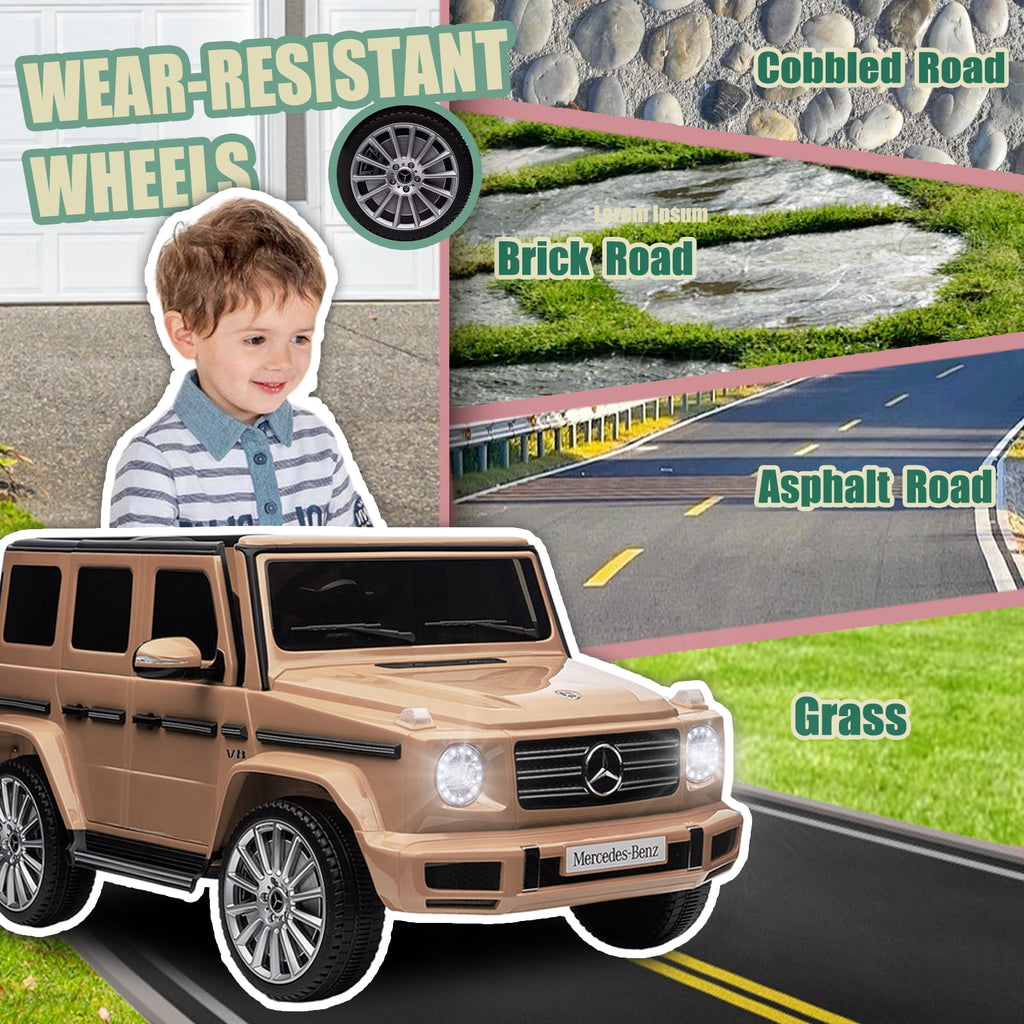 Track 7 24V Ride on Car, Licensed Mercedes-Benz G500 Electric Car with Remote Control, USB, Bluetooth, LED Lights, Ride on Truck for Boys Girls Age 3+, Yellow