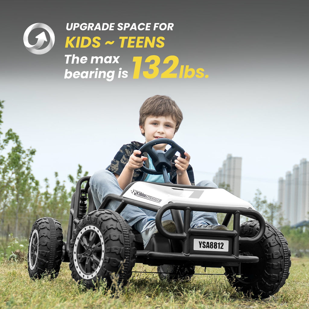 Track 7 24V Electric Go Kart, Racing Go Kart, Independent Electronic Brake Foot Pedal, Durable Full Steel Frame, 7 Mph Max Speed Electric Go Kart, 24V Outdoor Ride On Car for Kids Age 6+, White