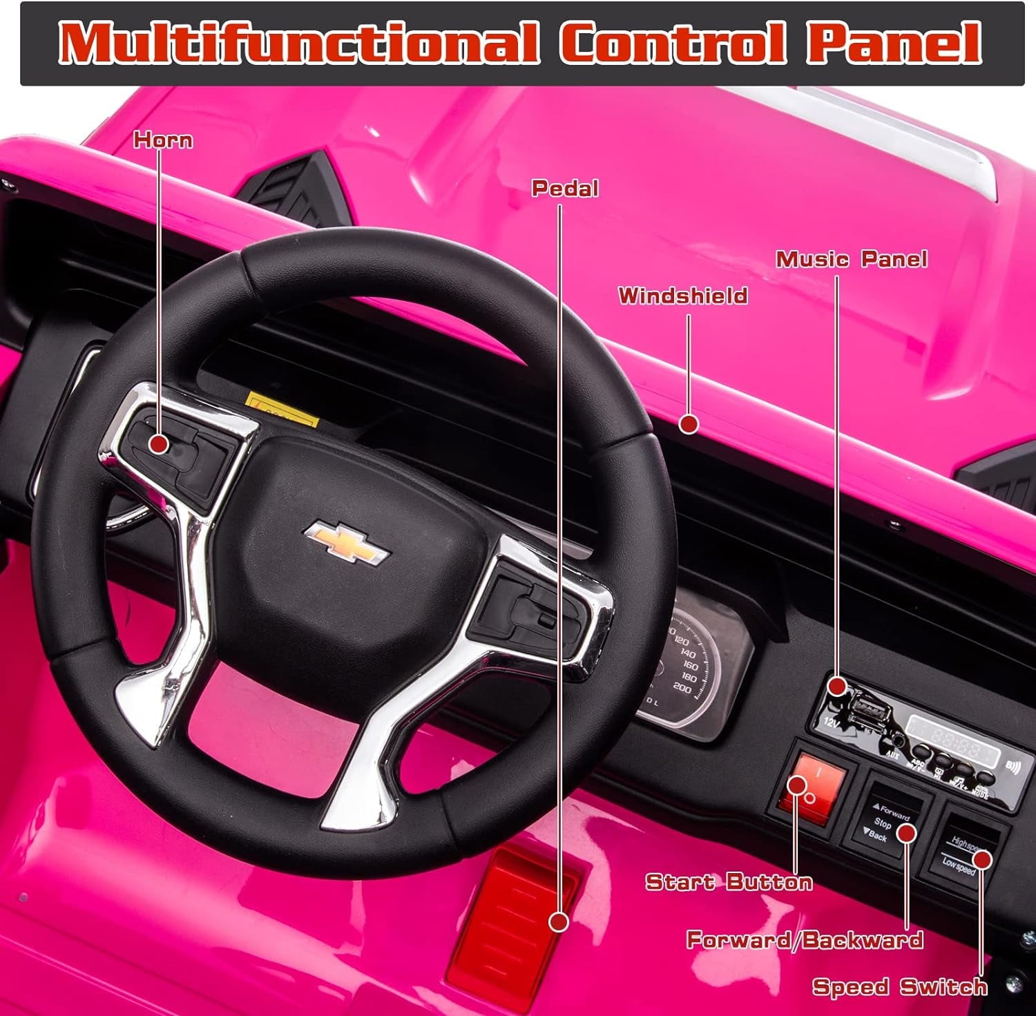 LISUEYNE 24 V Ride on Car, Licensed Silverado HD 2 Seater Electric Car for Boys Girls Age 3+, 24 V Ride on Truck with Remote Control, Music, ABC, Pink