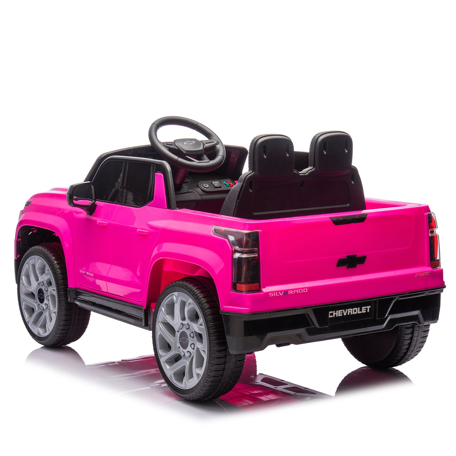 Track 7 24V Ride on Car, Licensed Chevrolet Silverado Electric Car with Remote Control, Bluetooth, LED Lights, Power Display, Rear Storage, 24V Ride on Truck Car for Boys Girls Age 3+, Pink