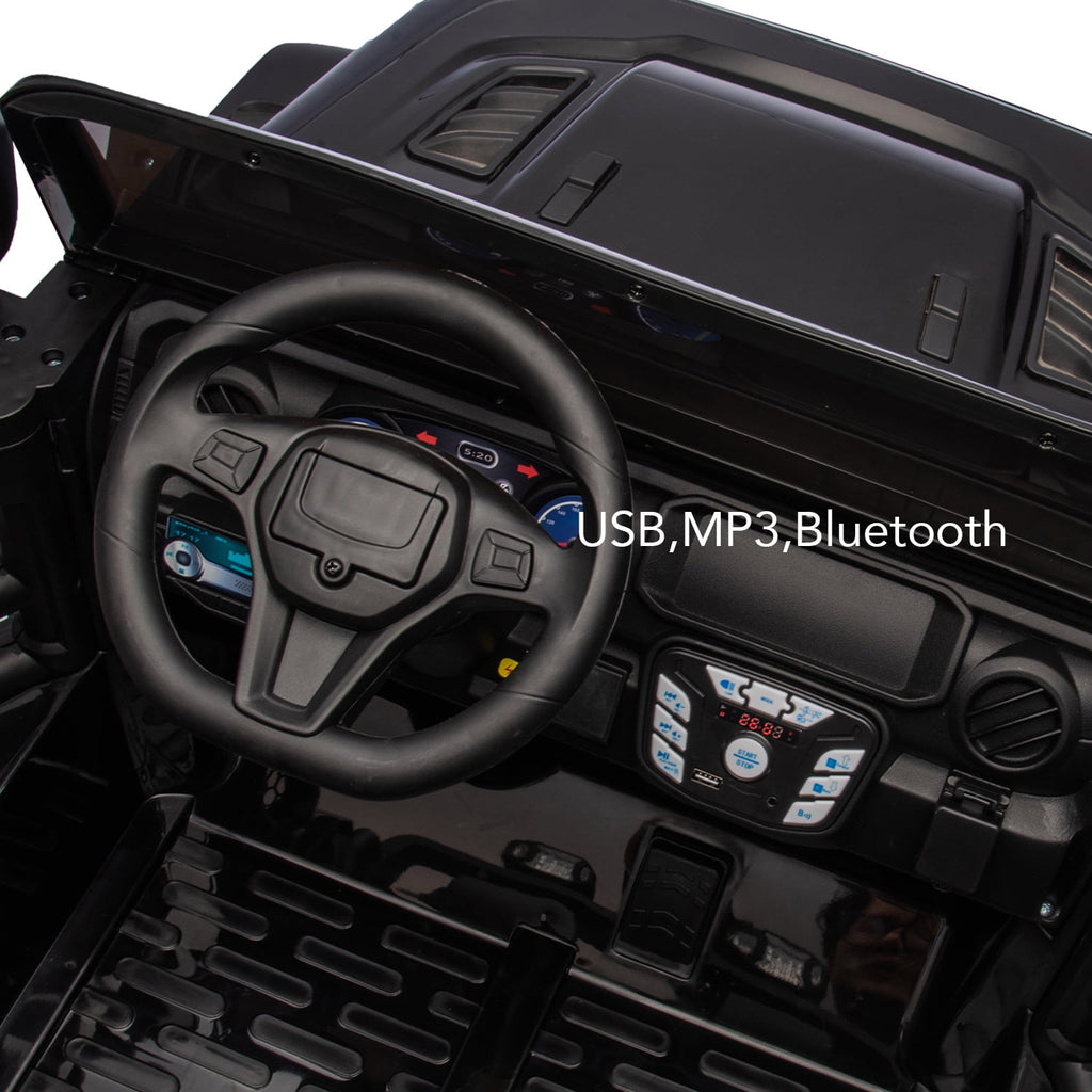 Track 7 24V Ride on Truck, 2 Seater Ride On Toy Car for Big Kids, 19.7" Large Wide Seat, 4WD Electric Truck Car with Music, Bluetooth, Light and Searchlight, Max Speed 4.35 mph, Black